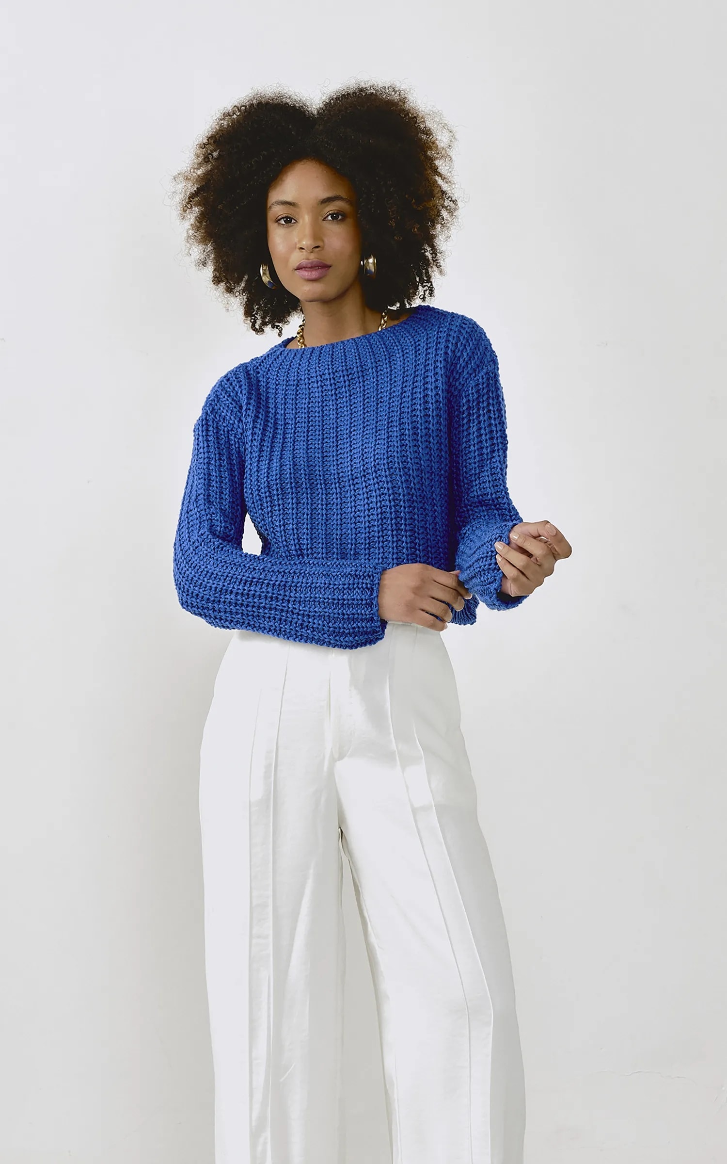 Pull Cropped Tricot Azul