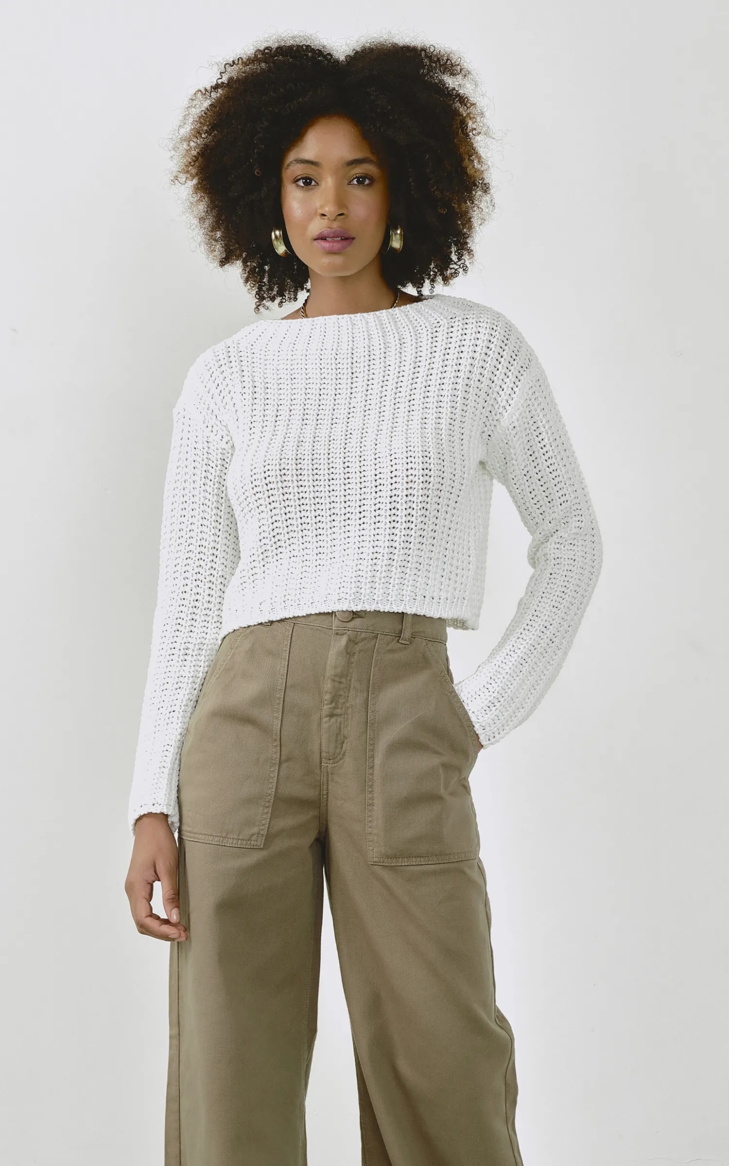 Pull Cropped Tricot Off White