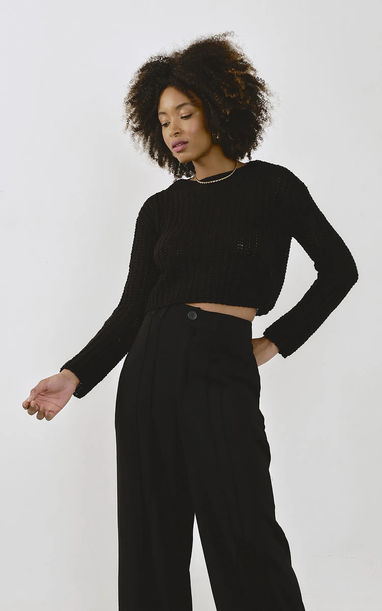 Pull Cropped Tricot Preto