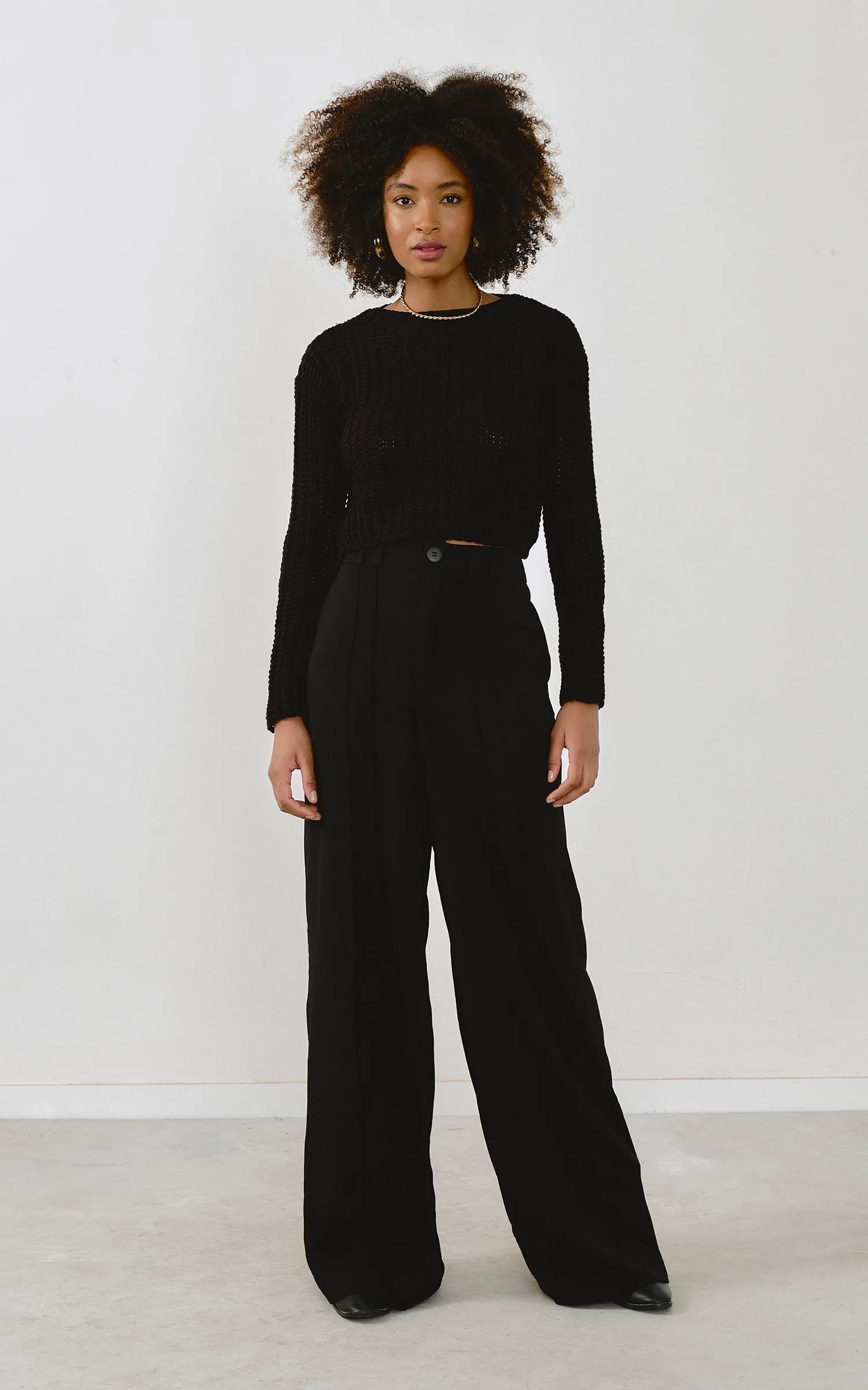 Pull Cropped Tricot Preto