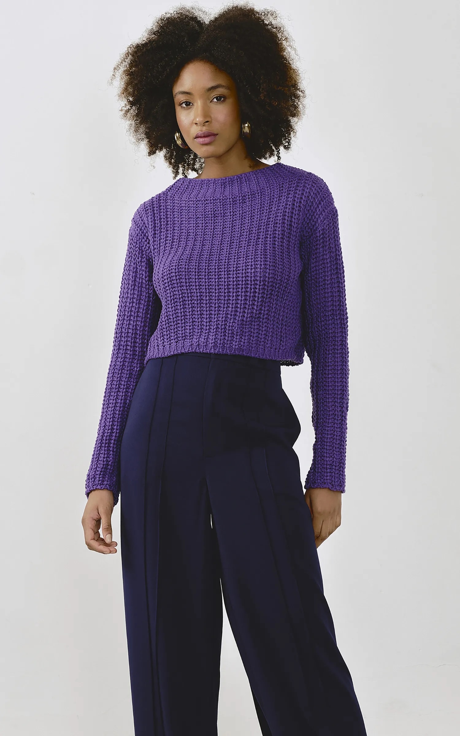 Pull Cropped Tricot Roxo