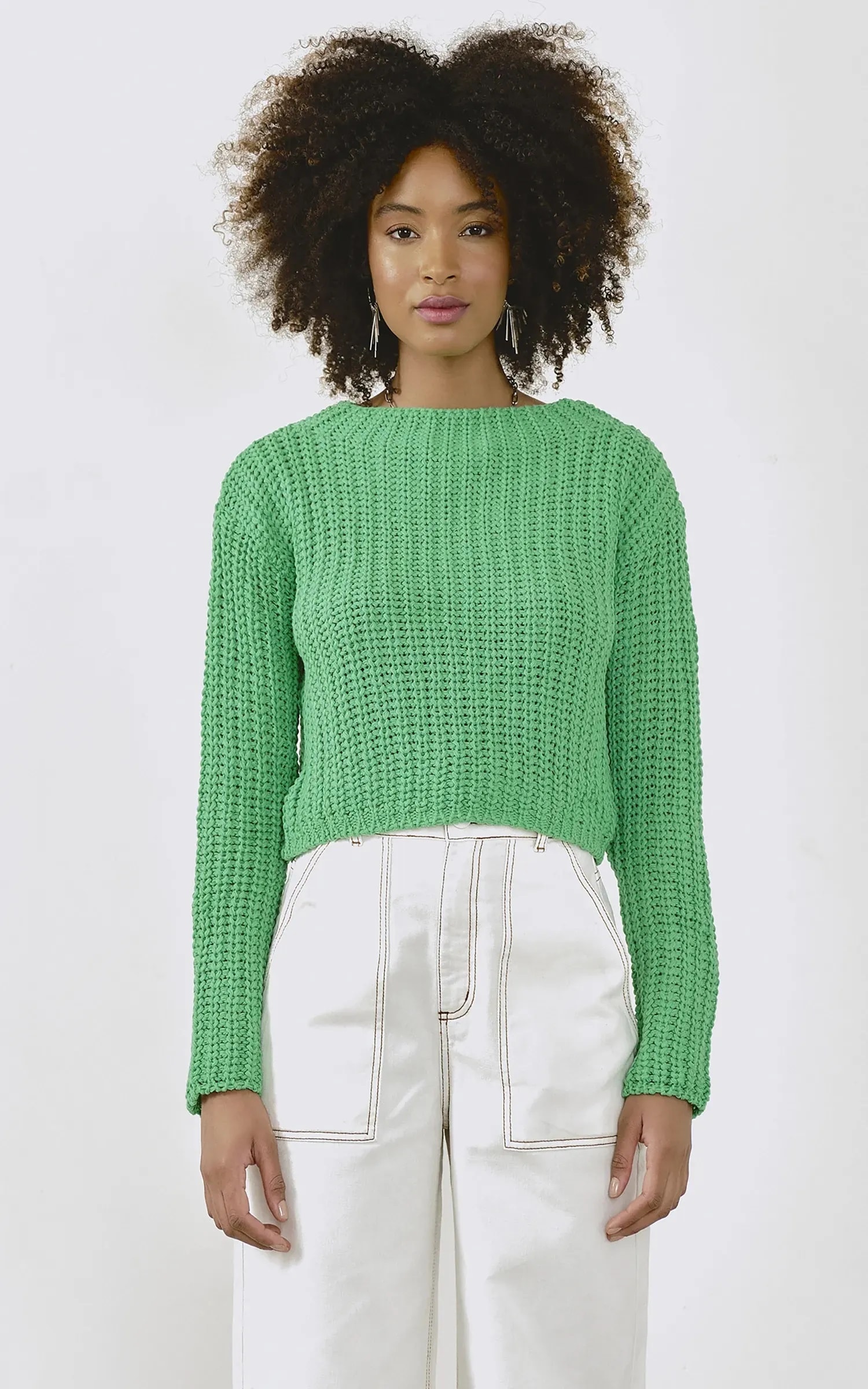 Pull Cropped Tricot Verde