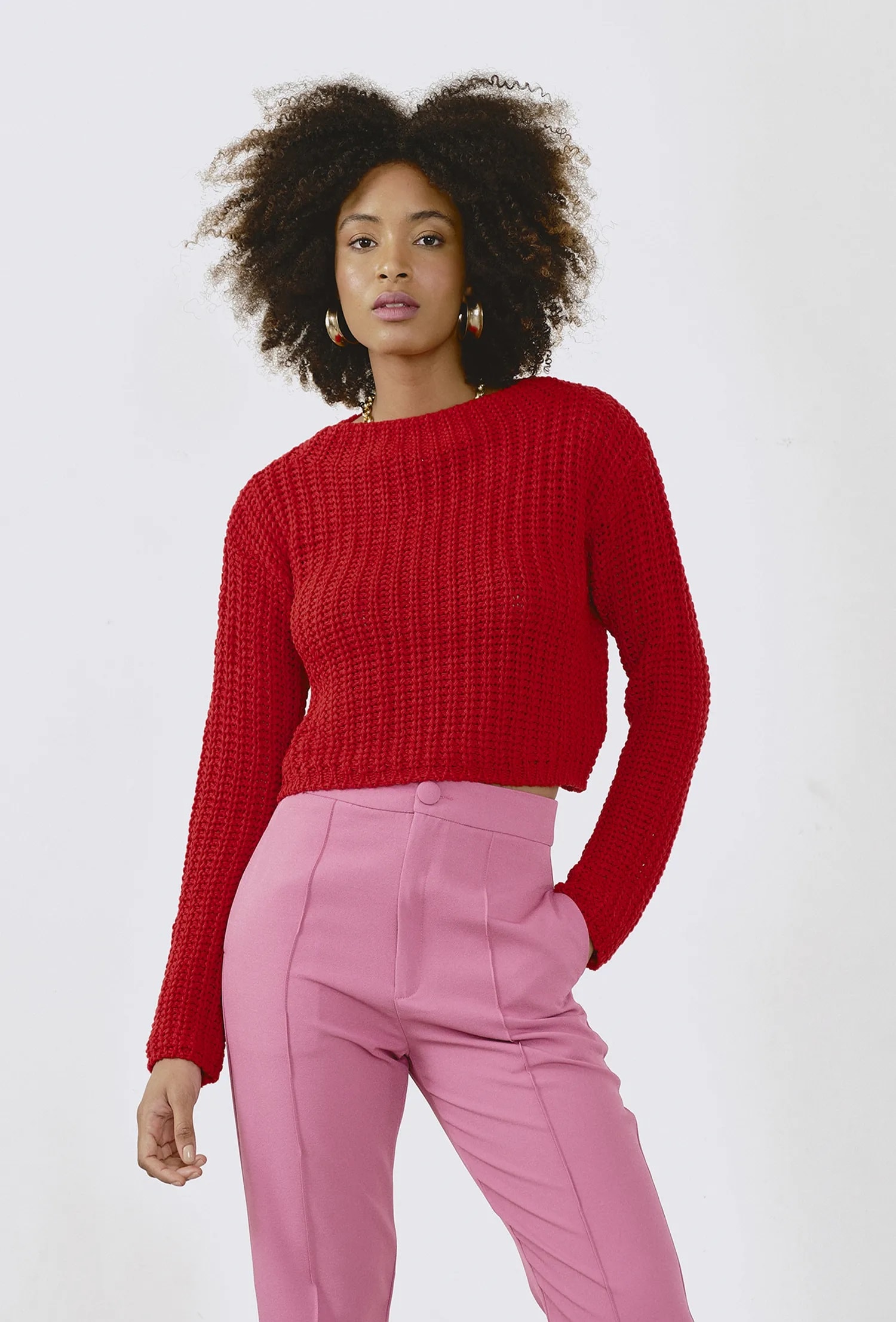 Pull Cropped Tricot Vermelho