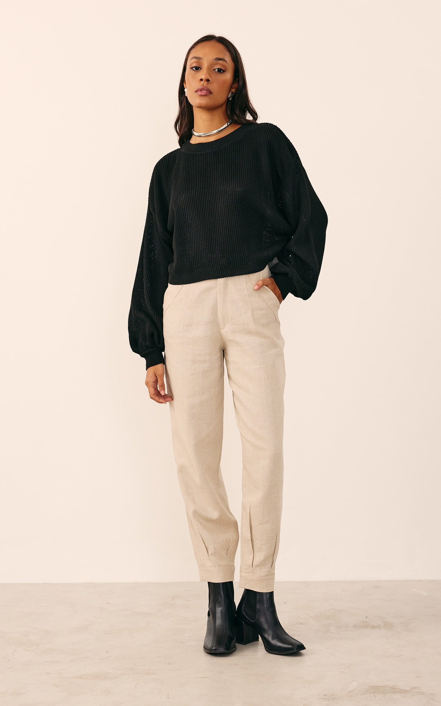 Pull Manga Ampla Preto