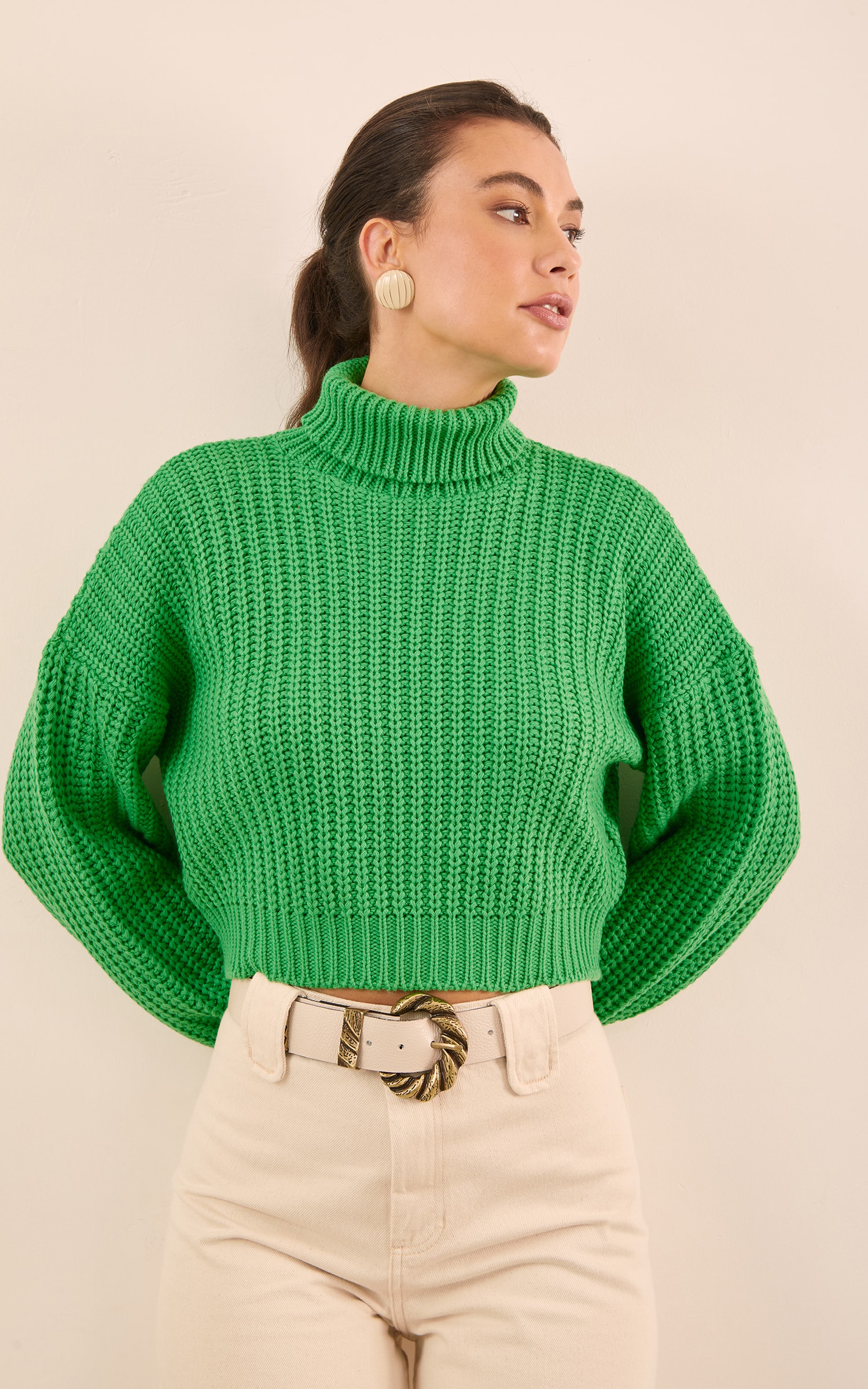Pull Quadrado Gola Alta Verde