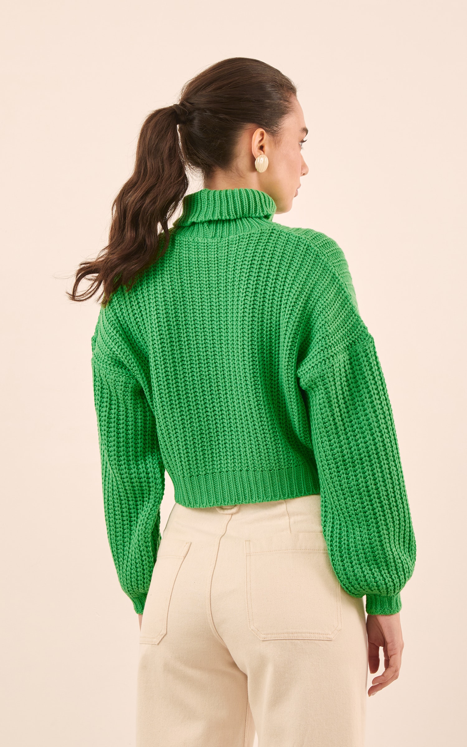 Pull Quadrado Gola Alta Verde