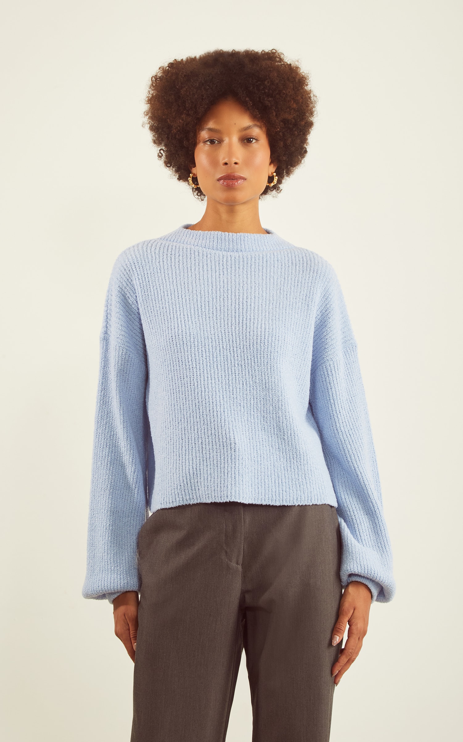 Pull Tricot Basic Azul Claro