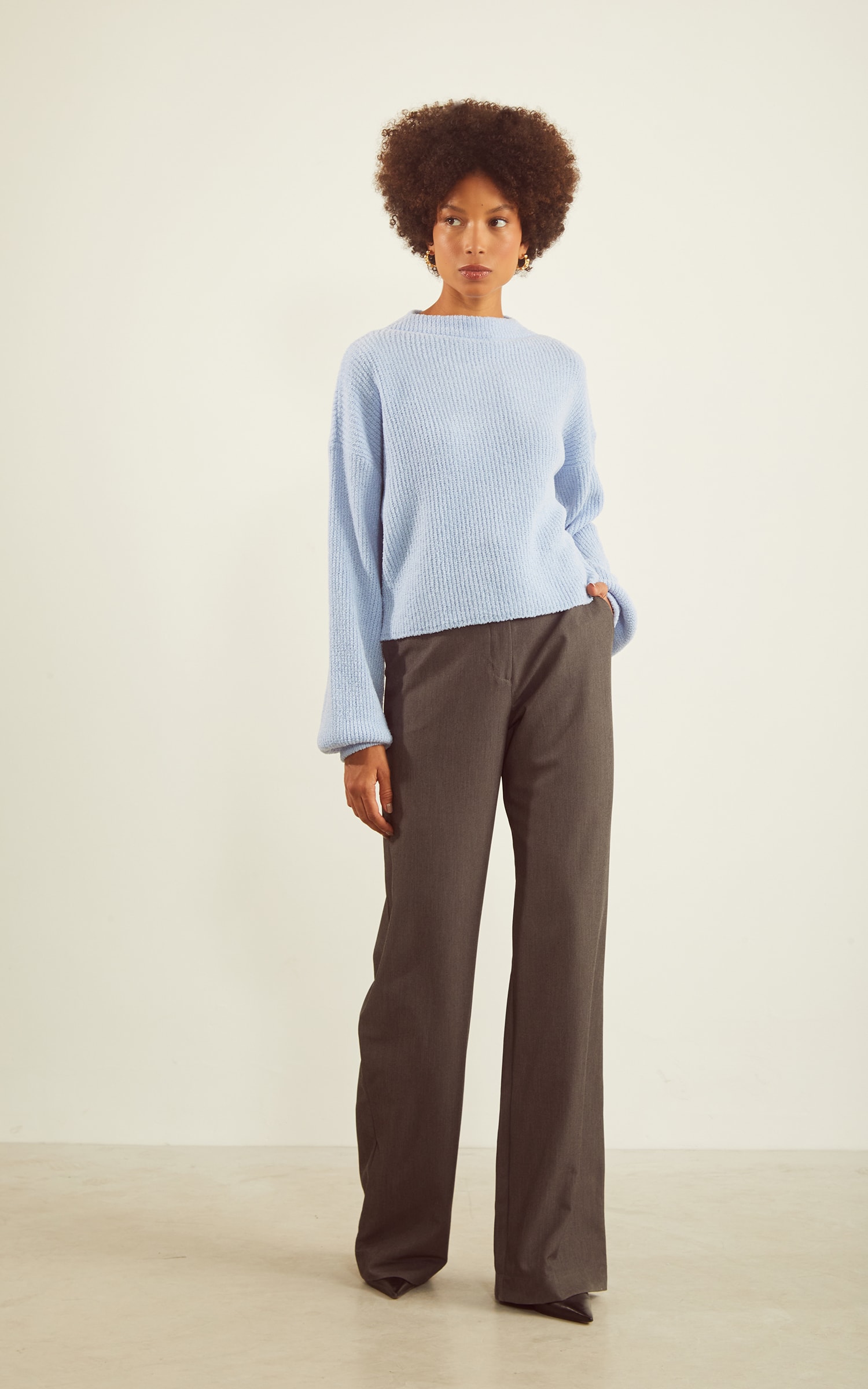 Pull Tricot Basic Azul Claro