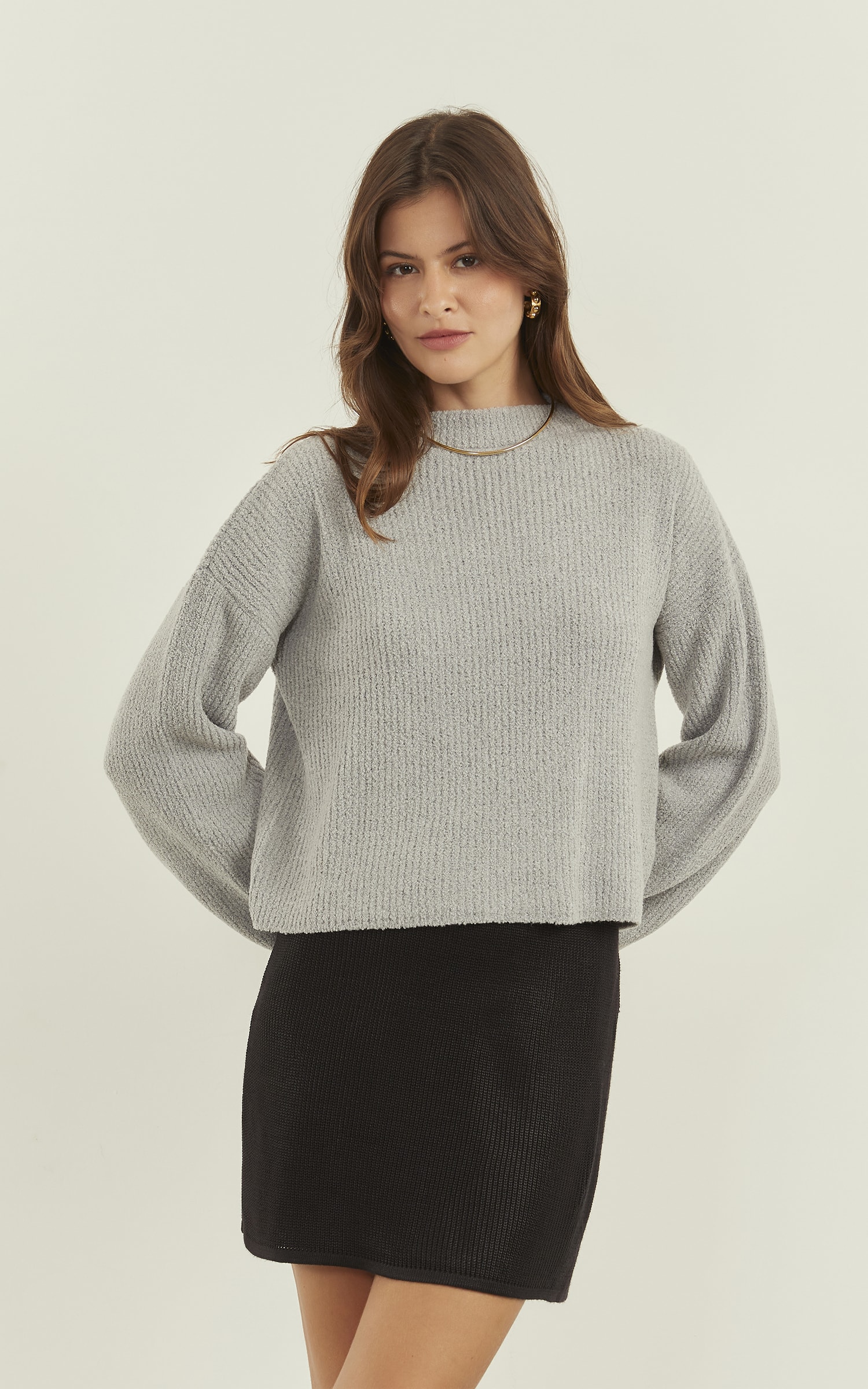 Pull Tricot Basic Cinza