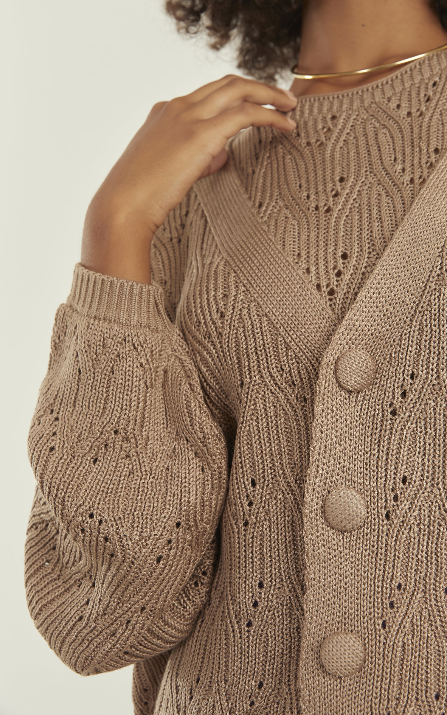Pull Tricot Brilhante Areia