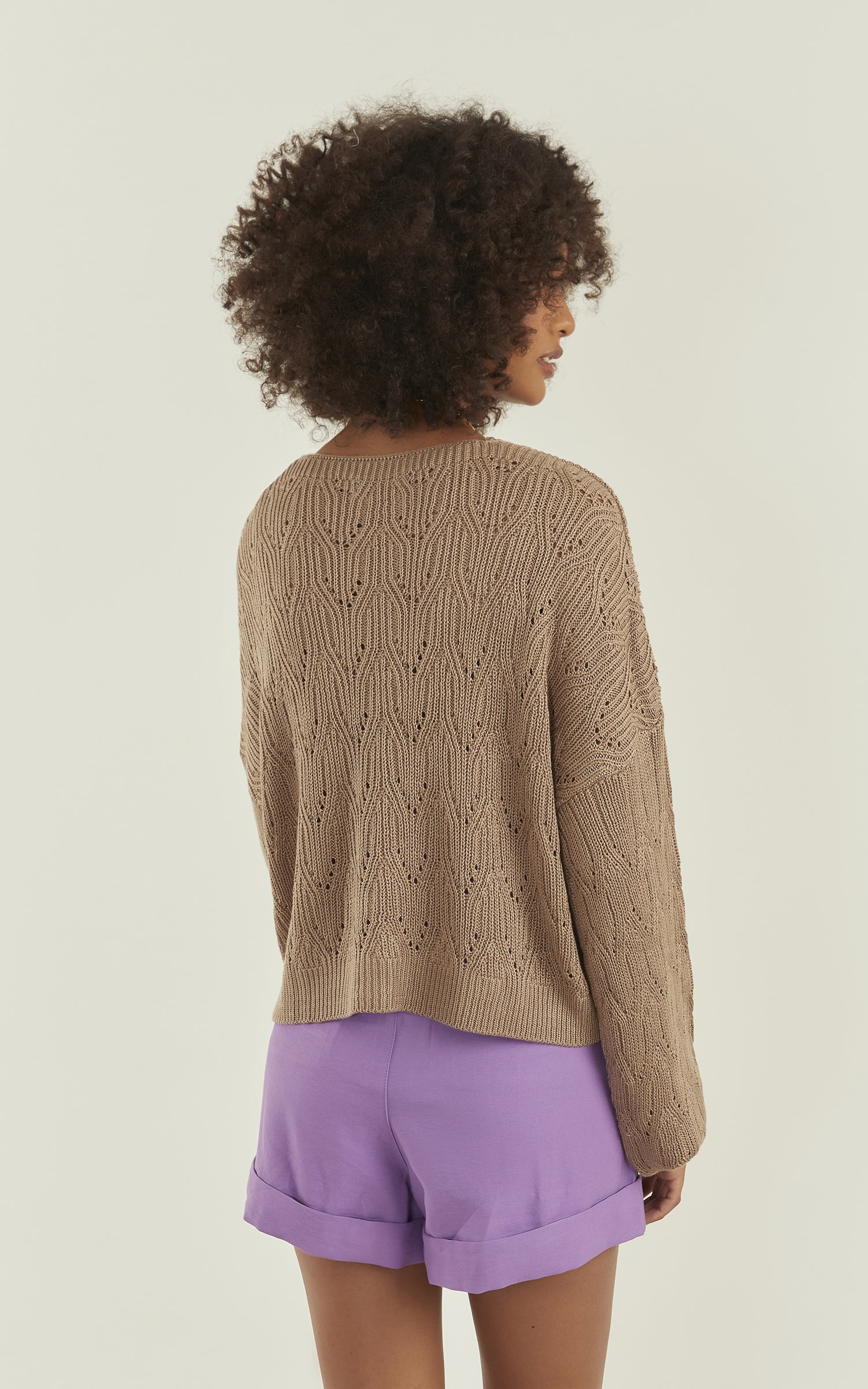 Pull Tricot Brilhante Areia