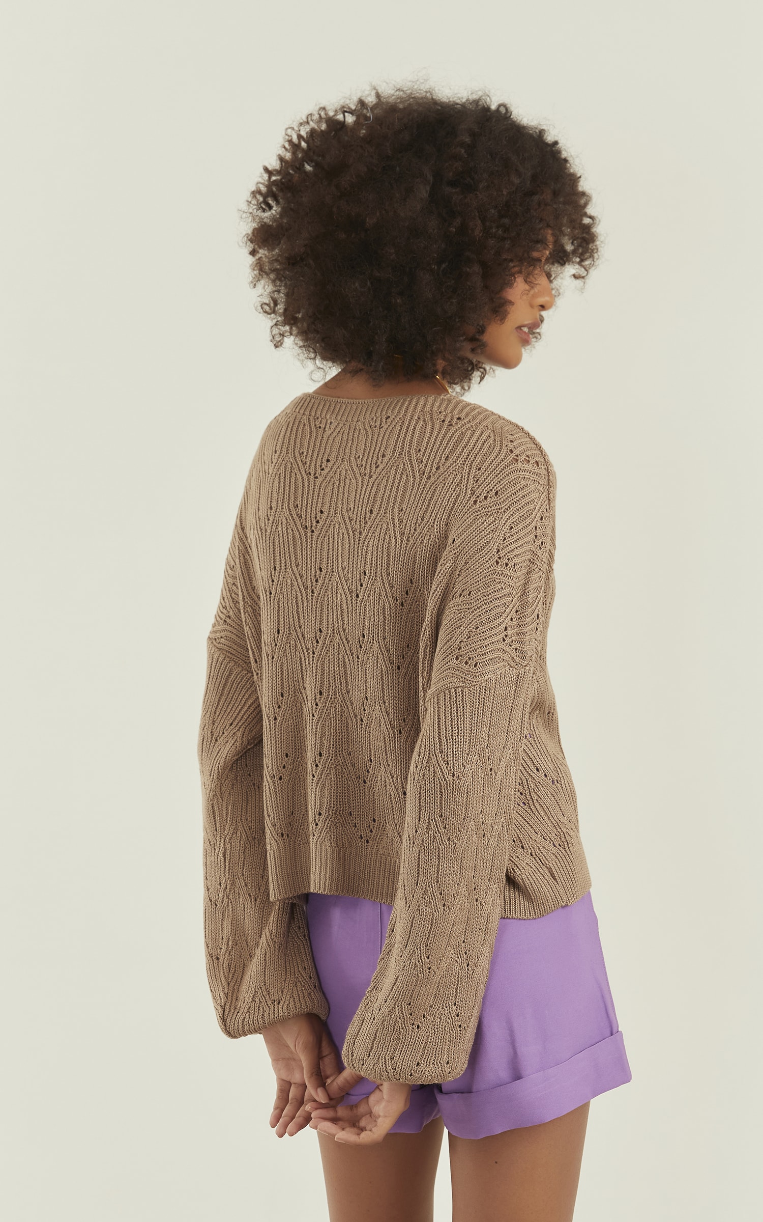 Pull Tricot Brilhante Areia
