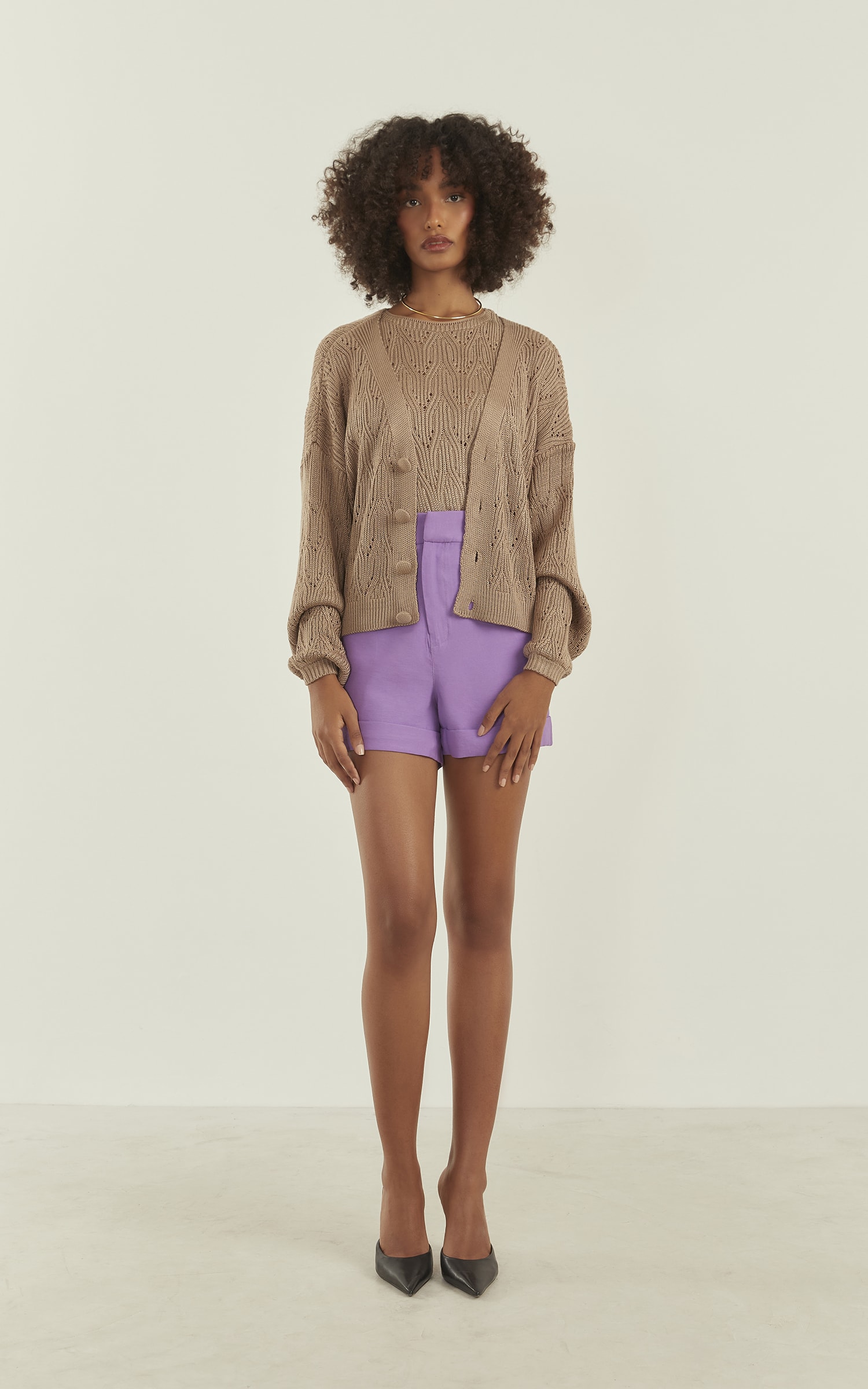 Pull Tricot Brilhante Areia