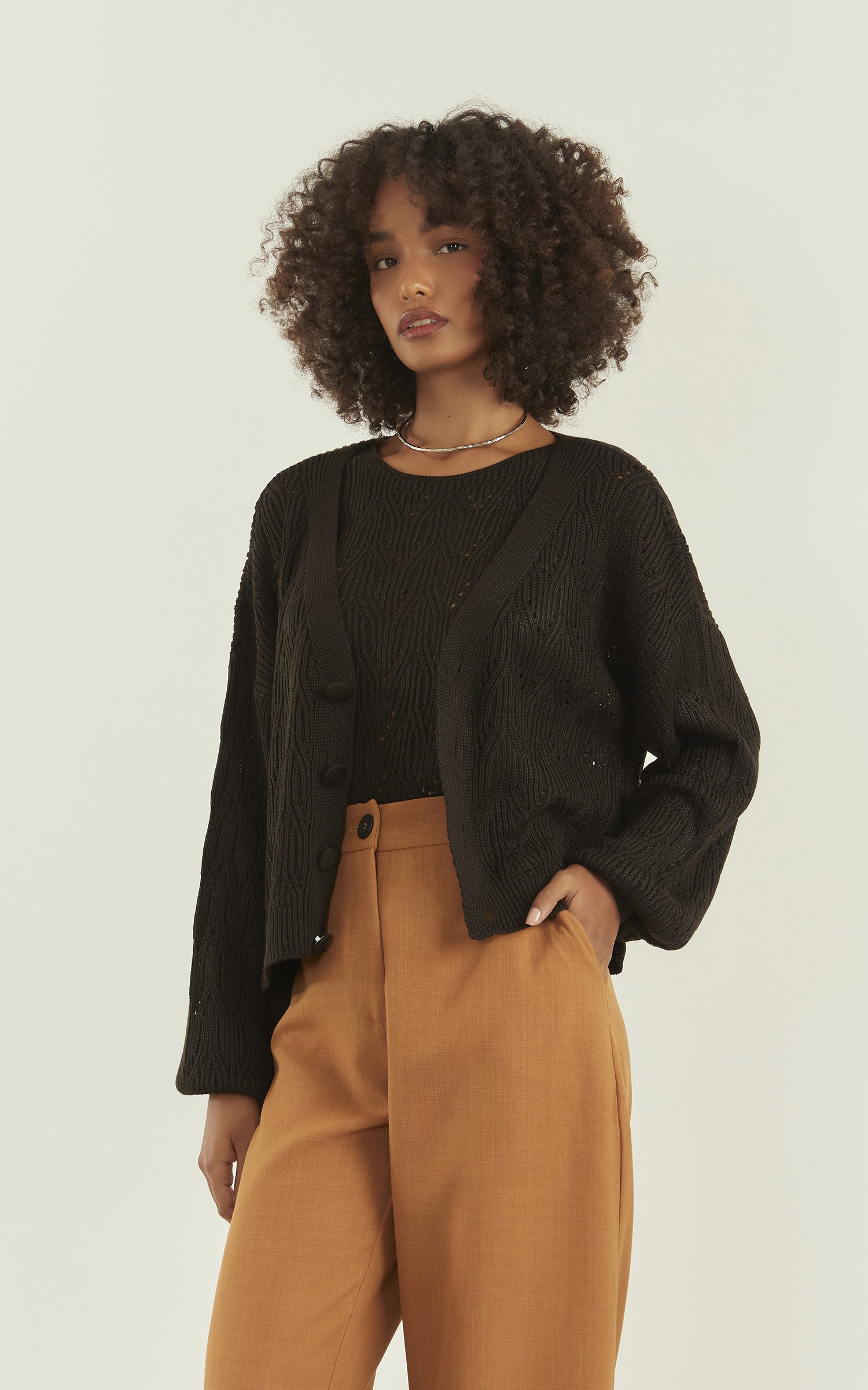 Pull Tricot Brilhante Preto