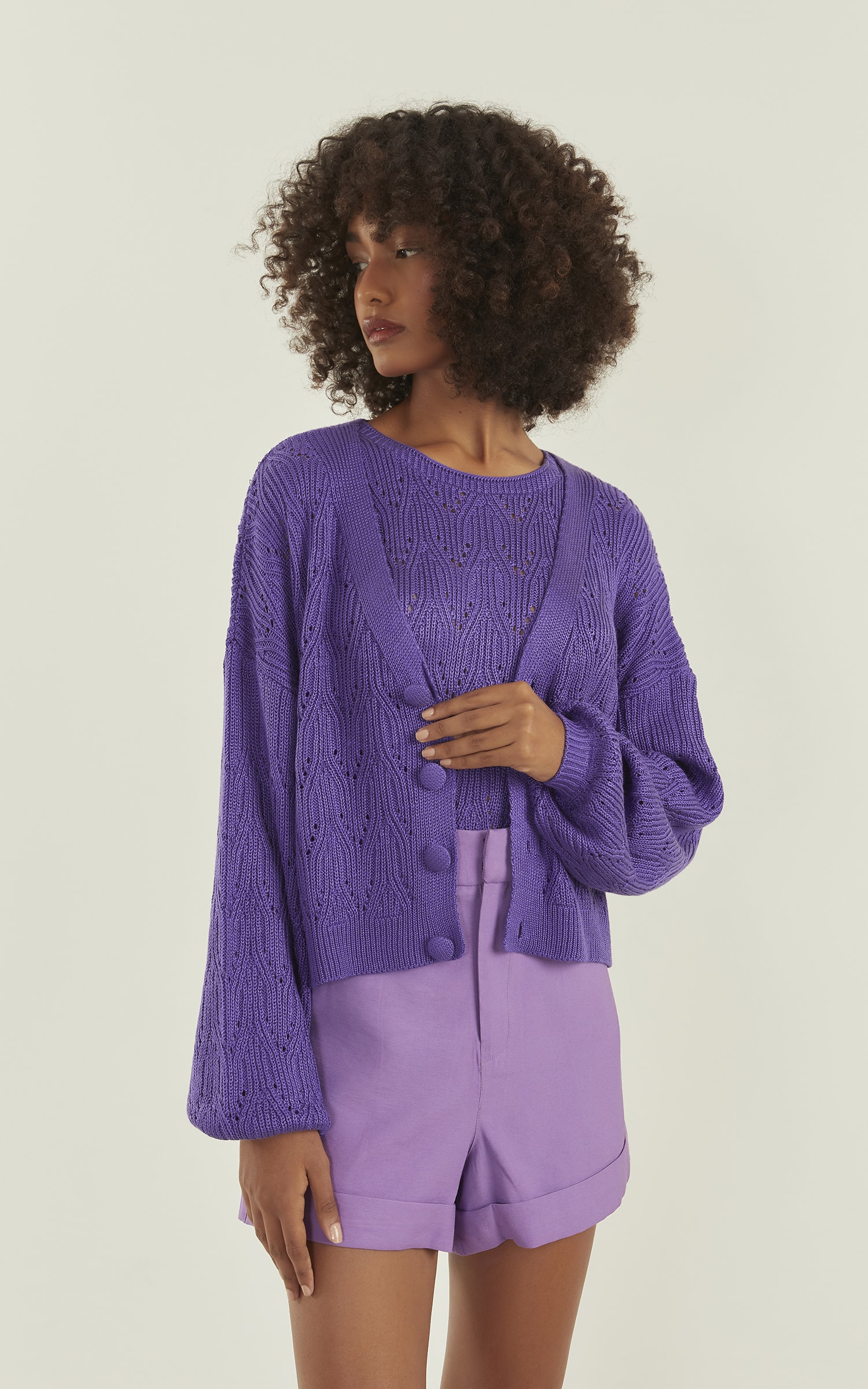 Pull Tricot Brilhante Roxo