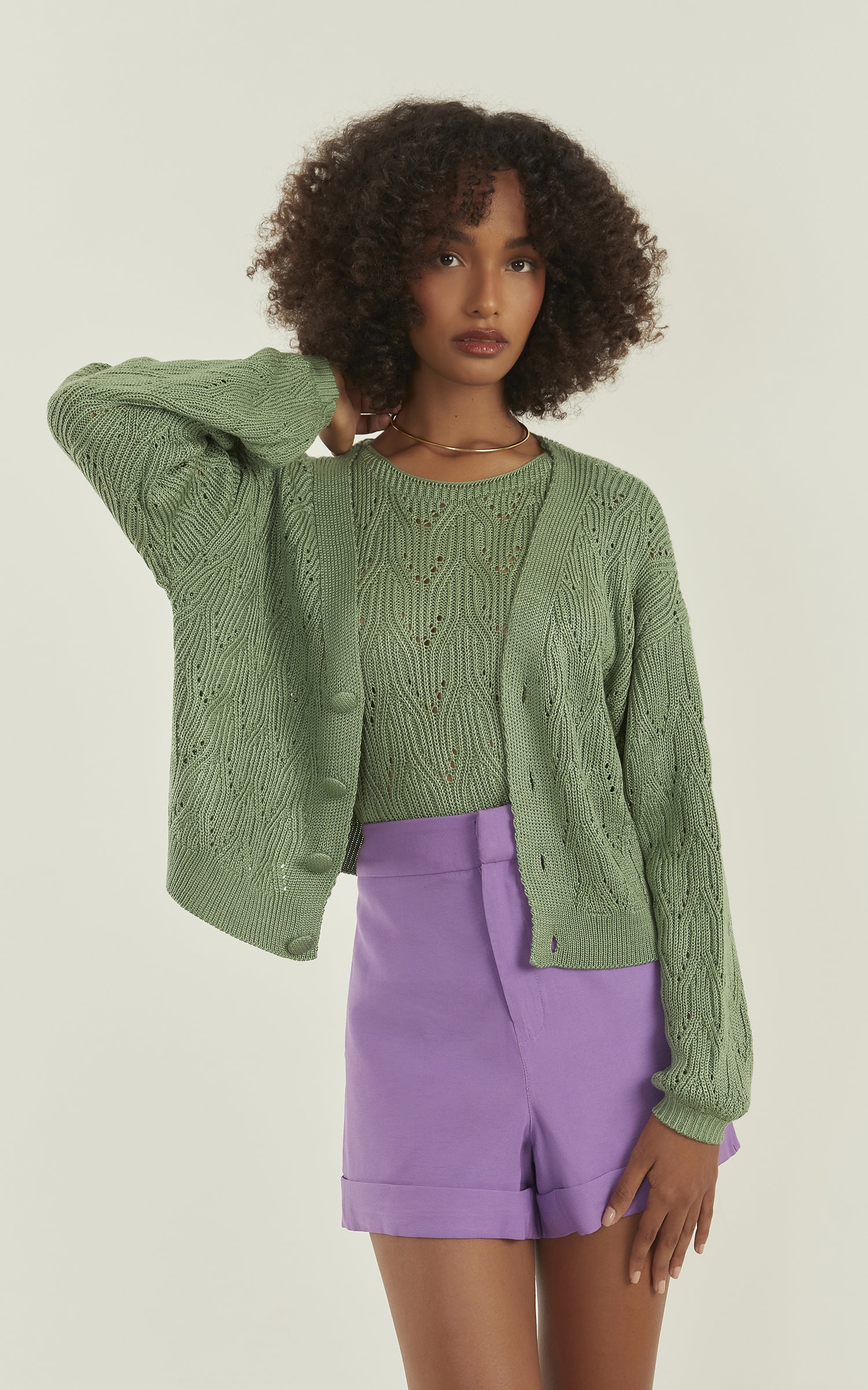 Pull Tricot Brilhante Verde