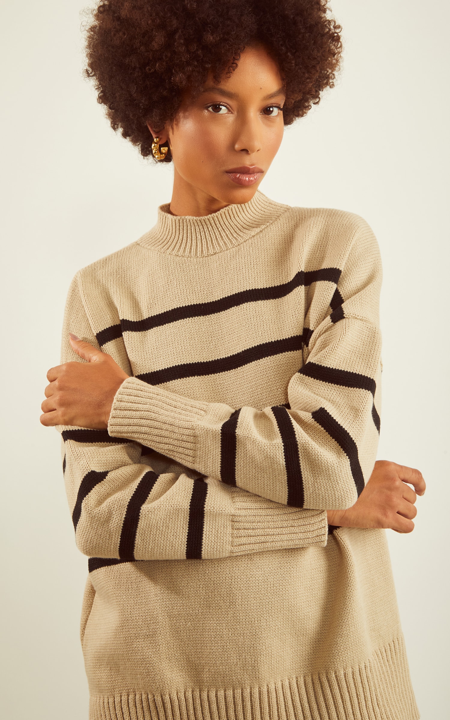 Pull Tricot Dalia Preto e Areia
