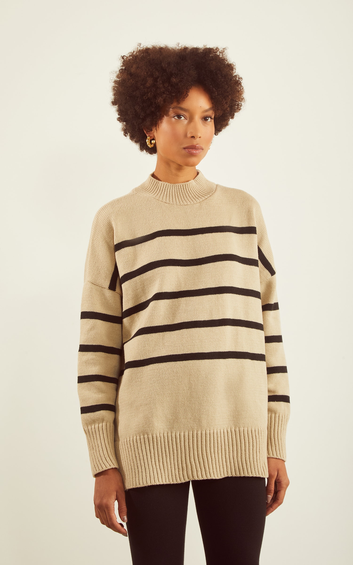 Pull Tricot Dalia Preto e Areia