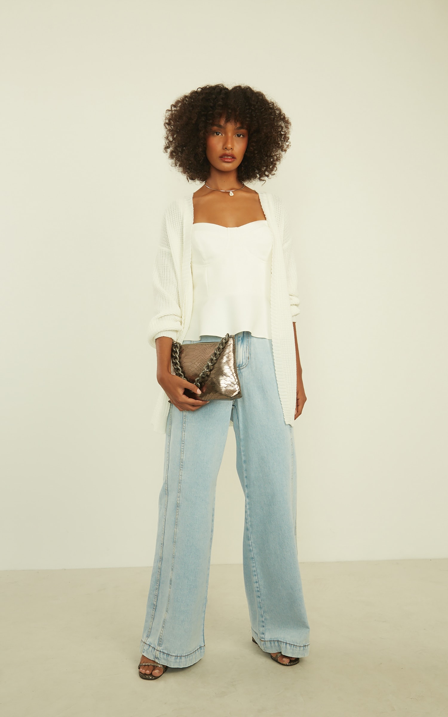 Pull Tricot Manga longa Off White