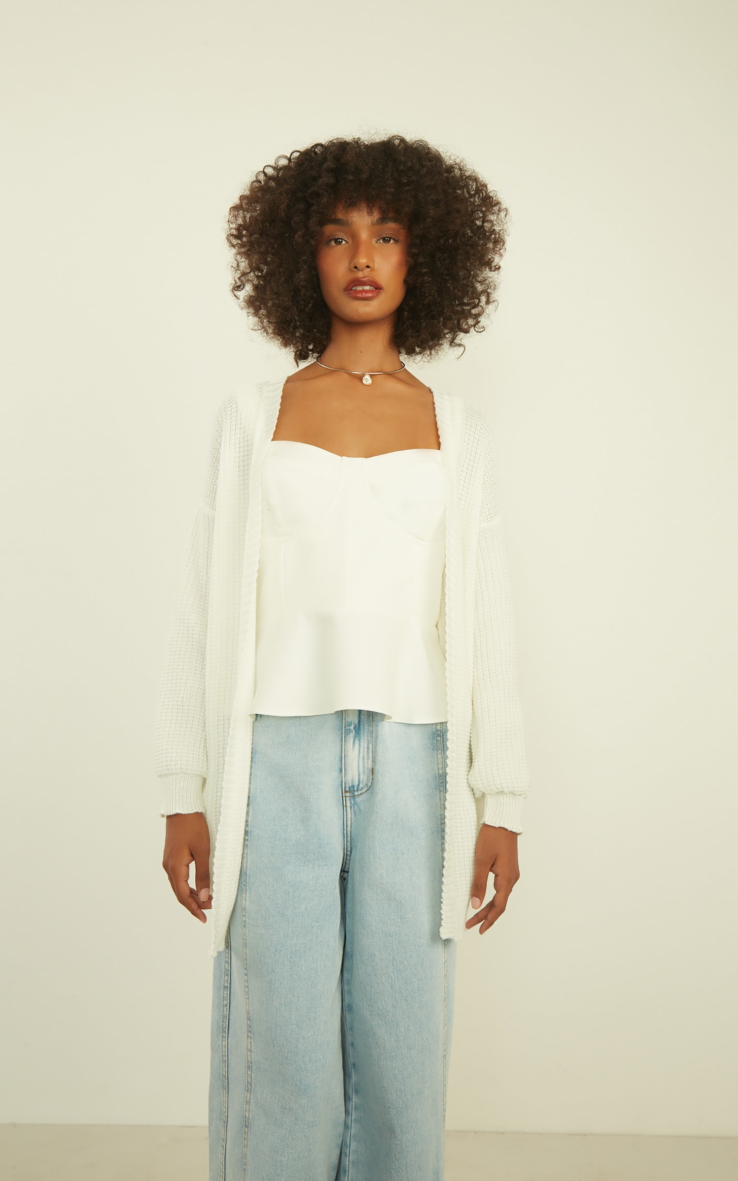 Pull Tricot Manga longa Off White