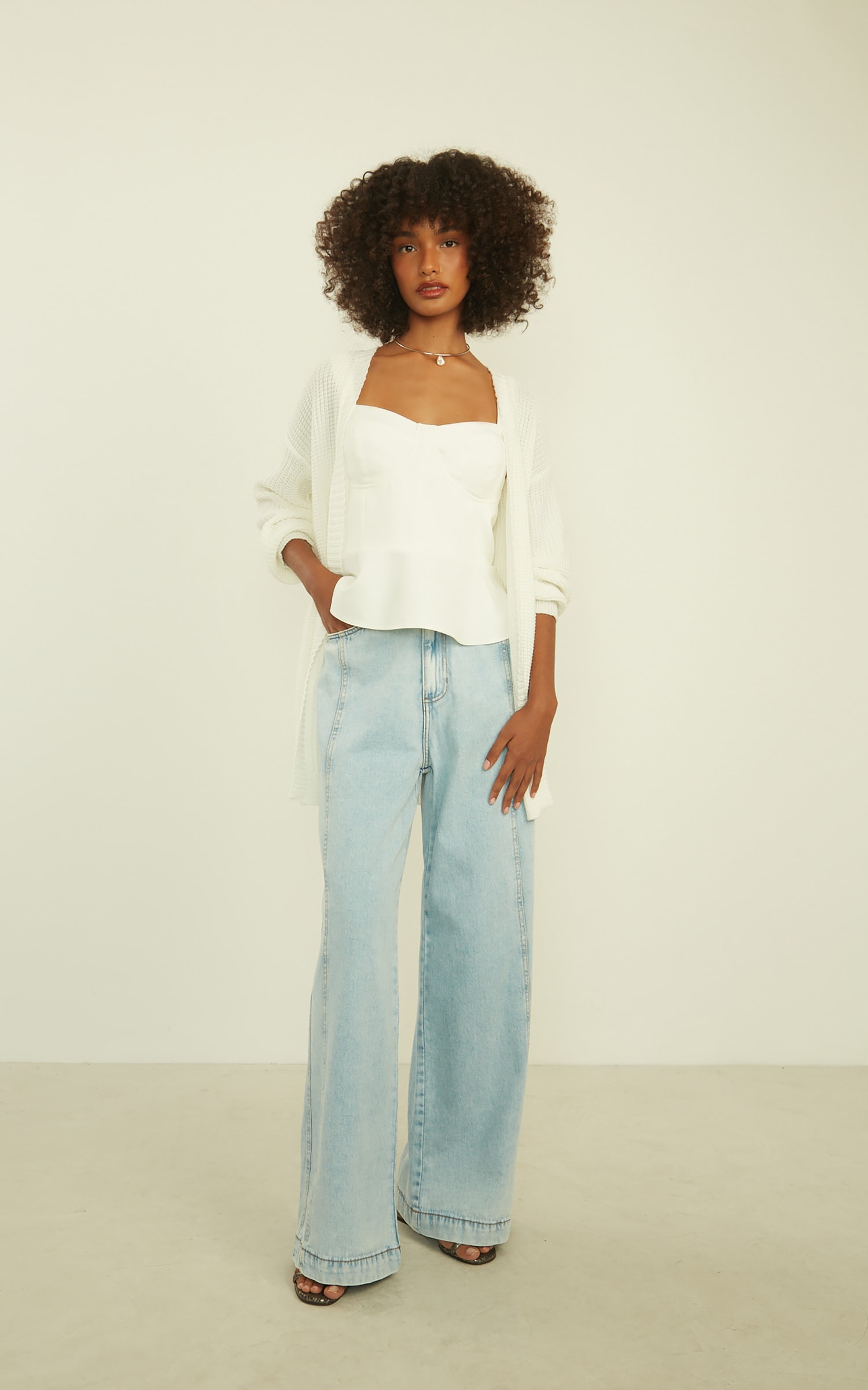 Pull Tricot Manga longa Off White