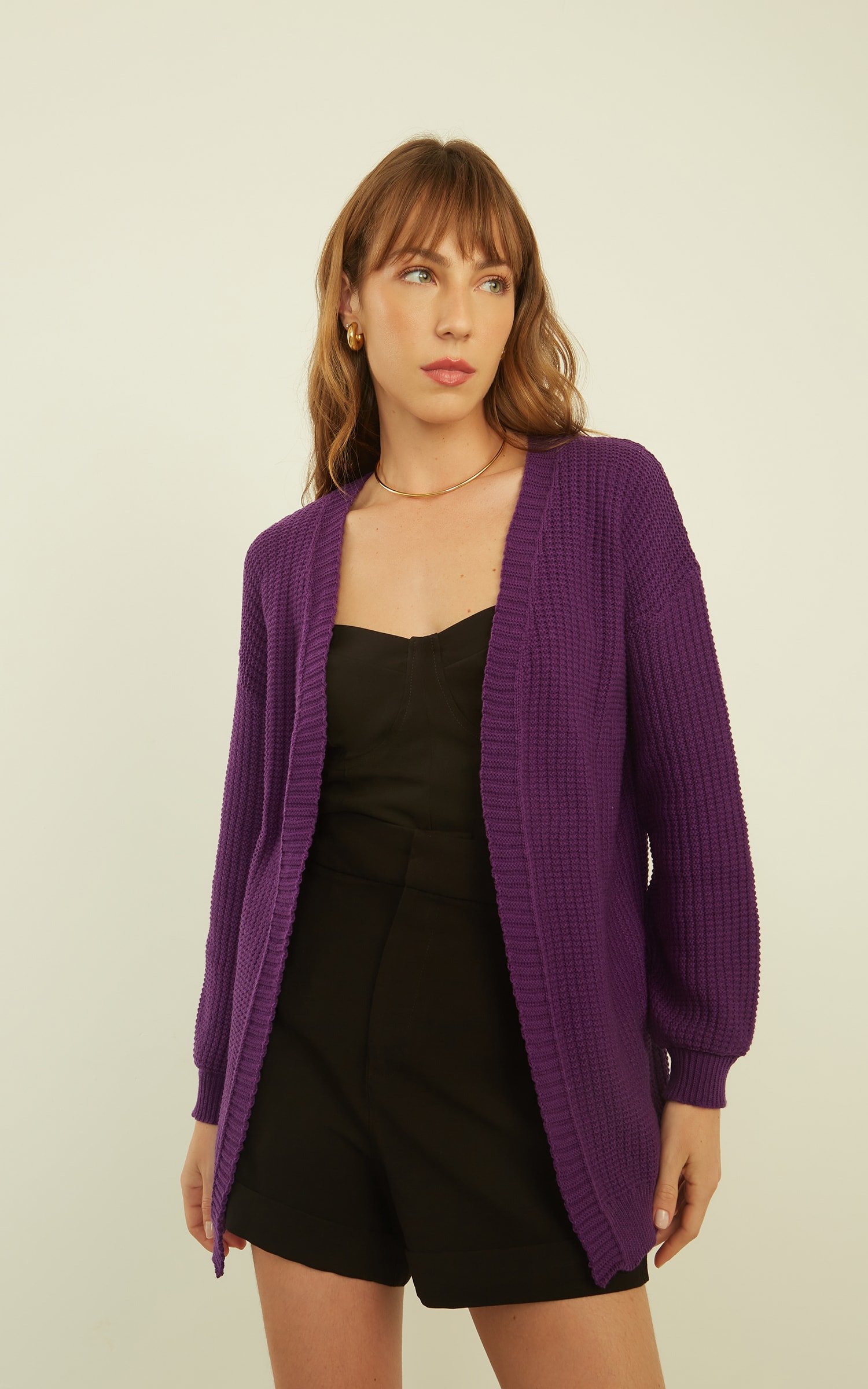 Pull Tricot Manga longa Roxo
