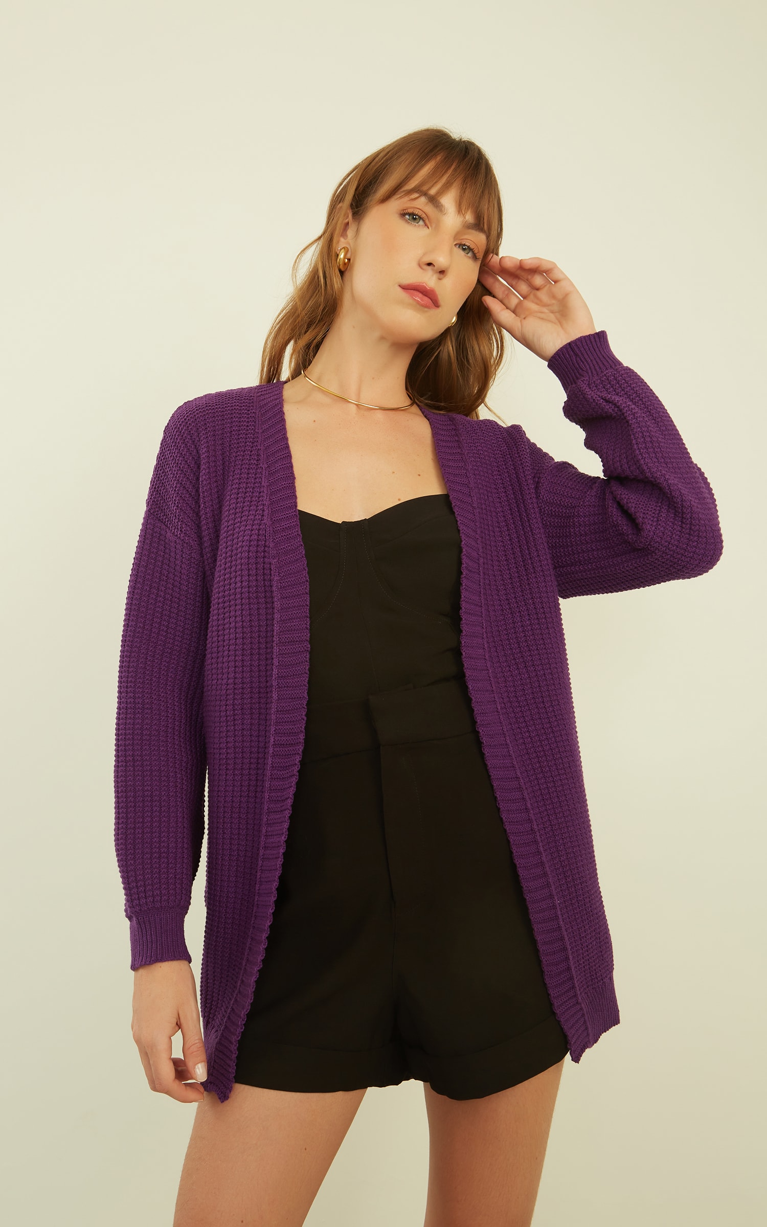 Pull Tricot Manga longa Roxo