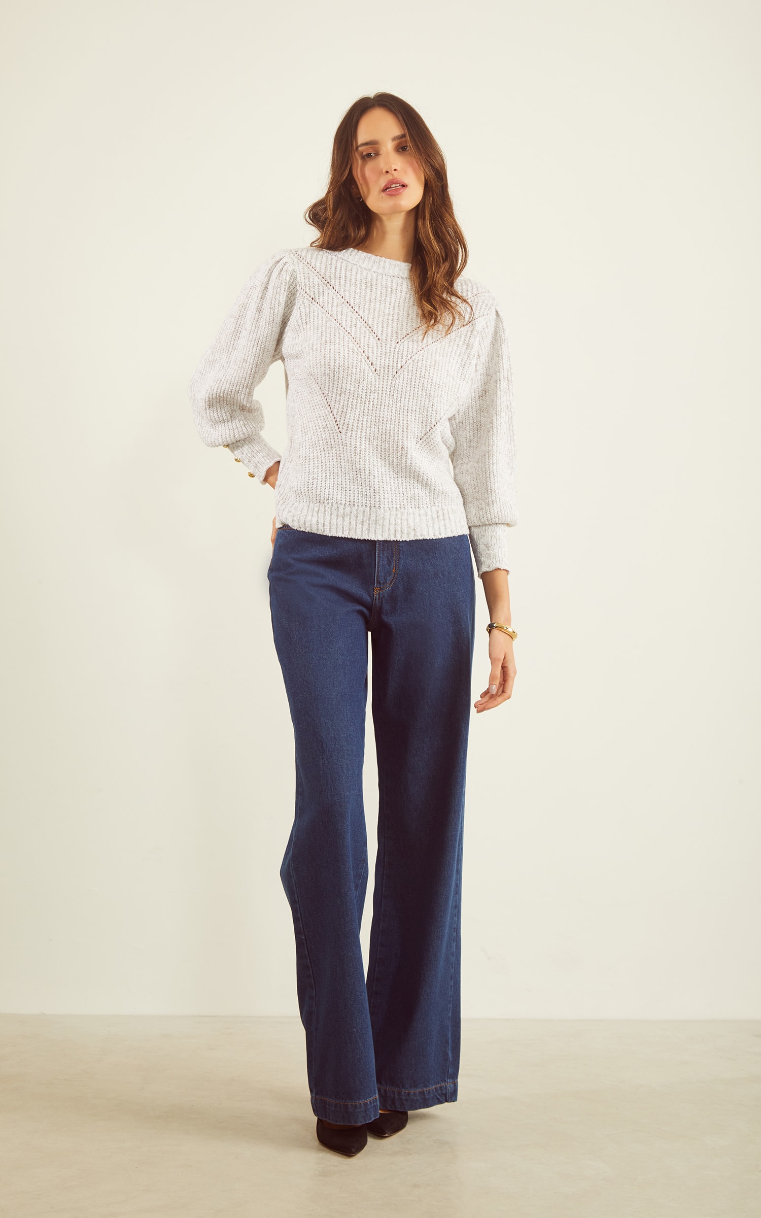 Pull Tricot Maxi Punho Off White