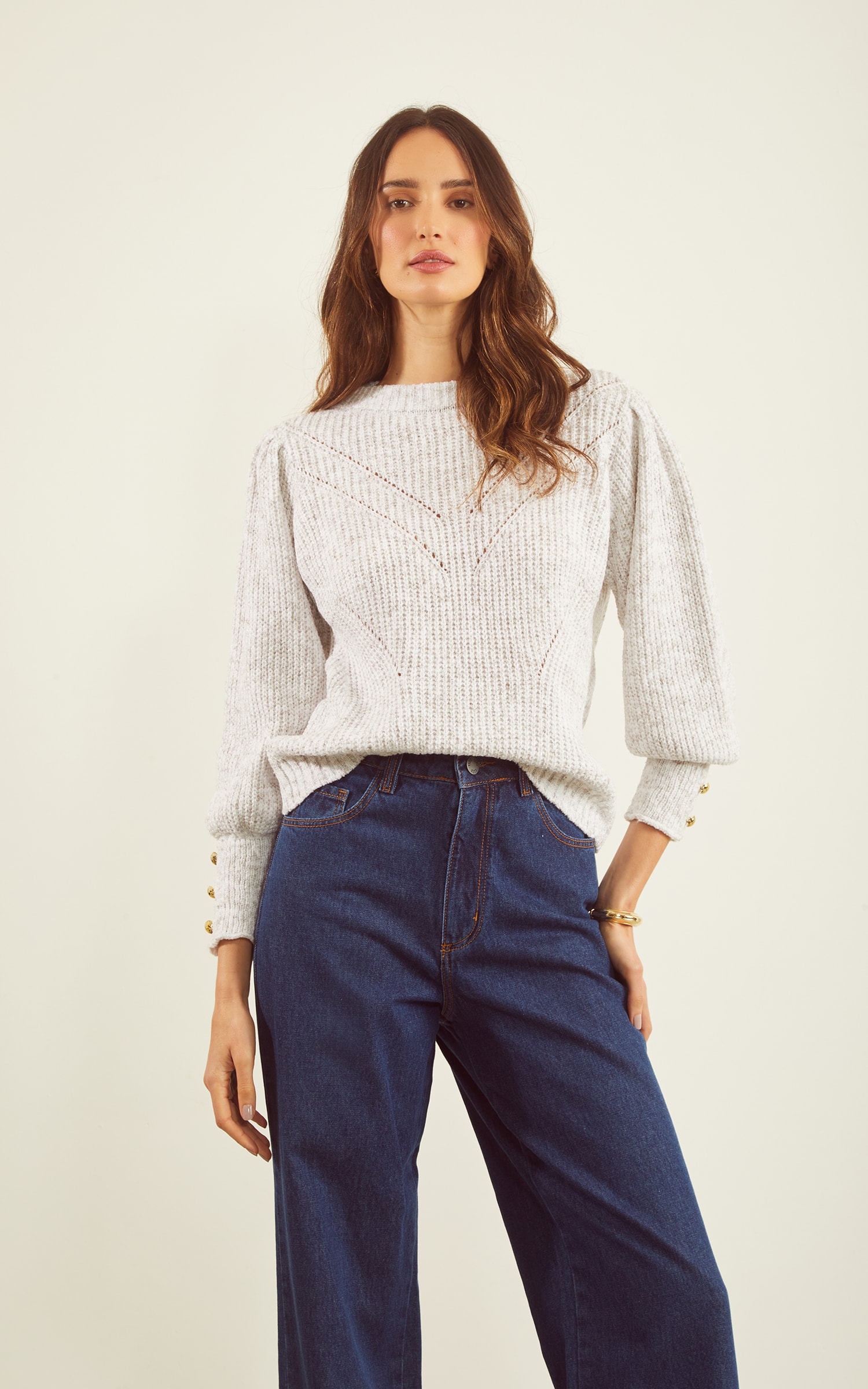 Pull Tricot Maxi Punho Off White