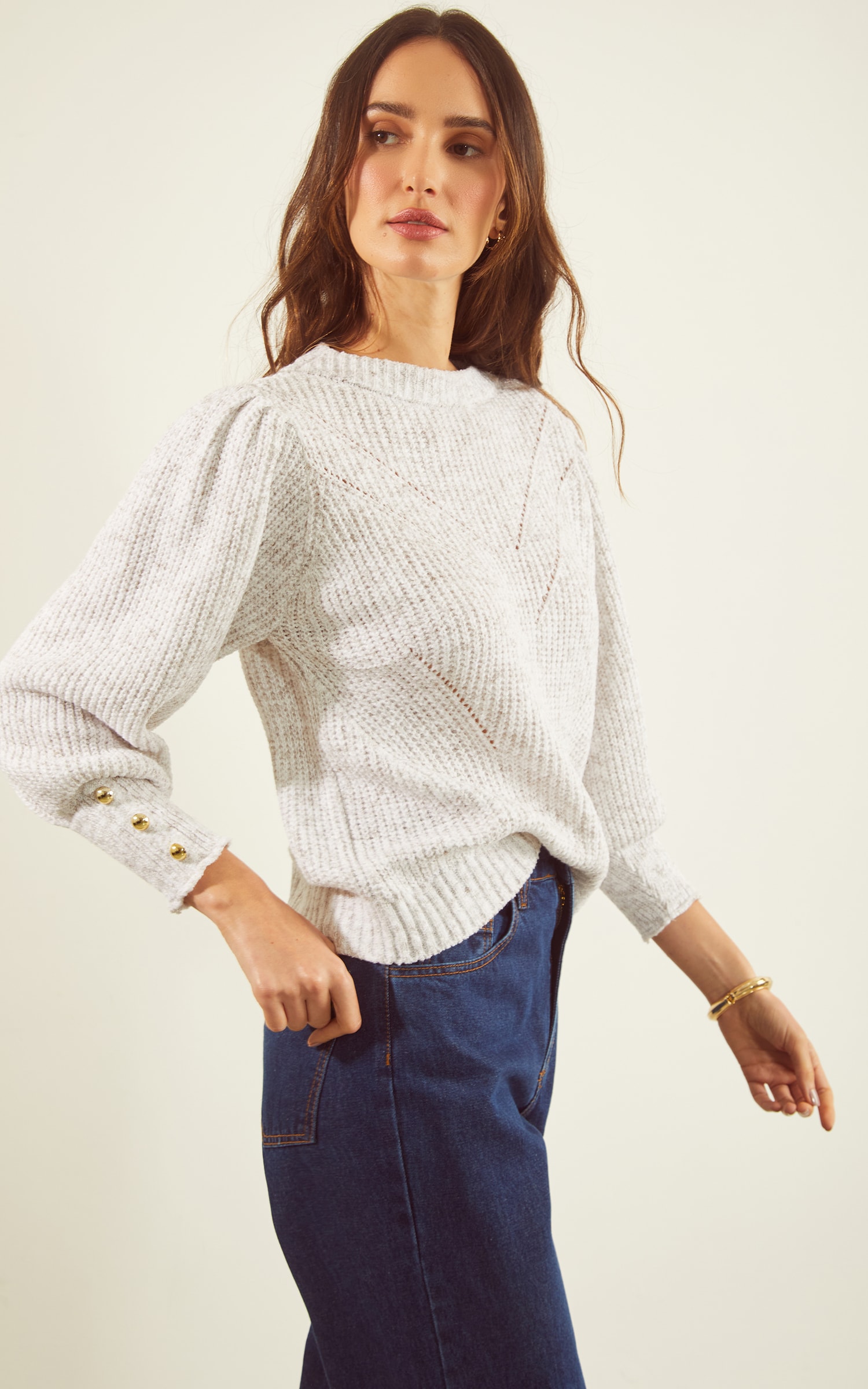 Pull Tricot Maxi Punho Off White