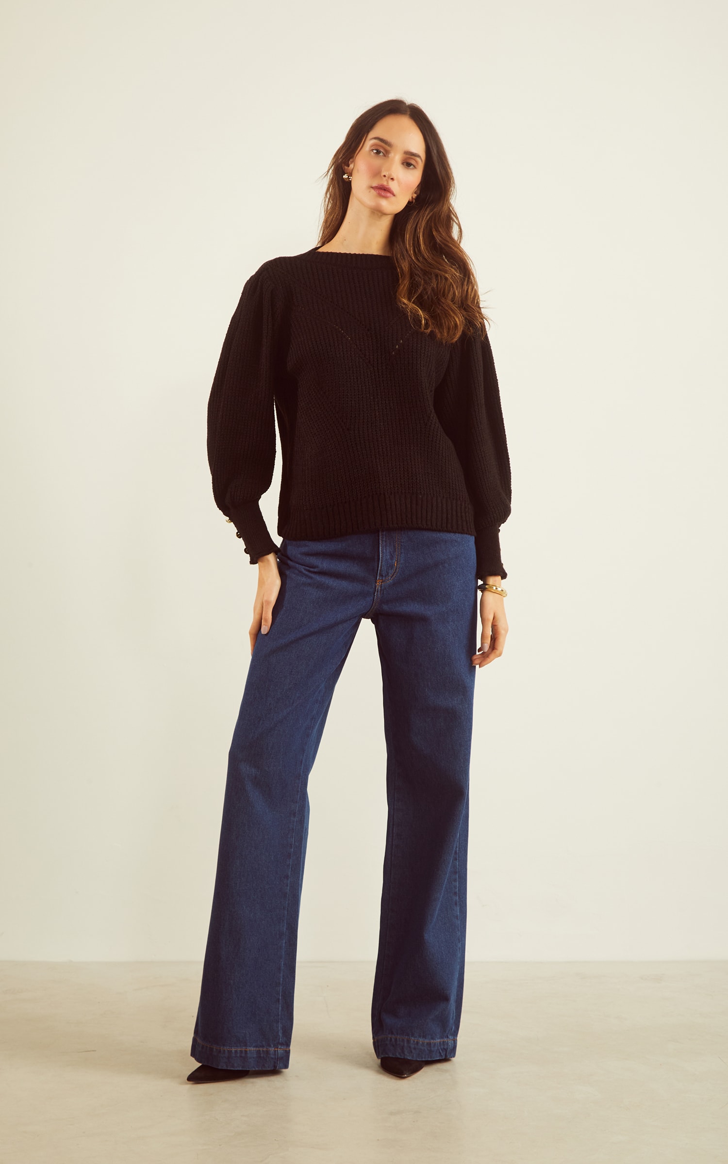 Pull Tricot Maxi Punho Preto