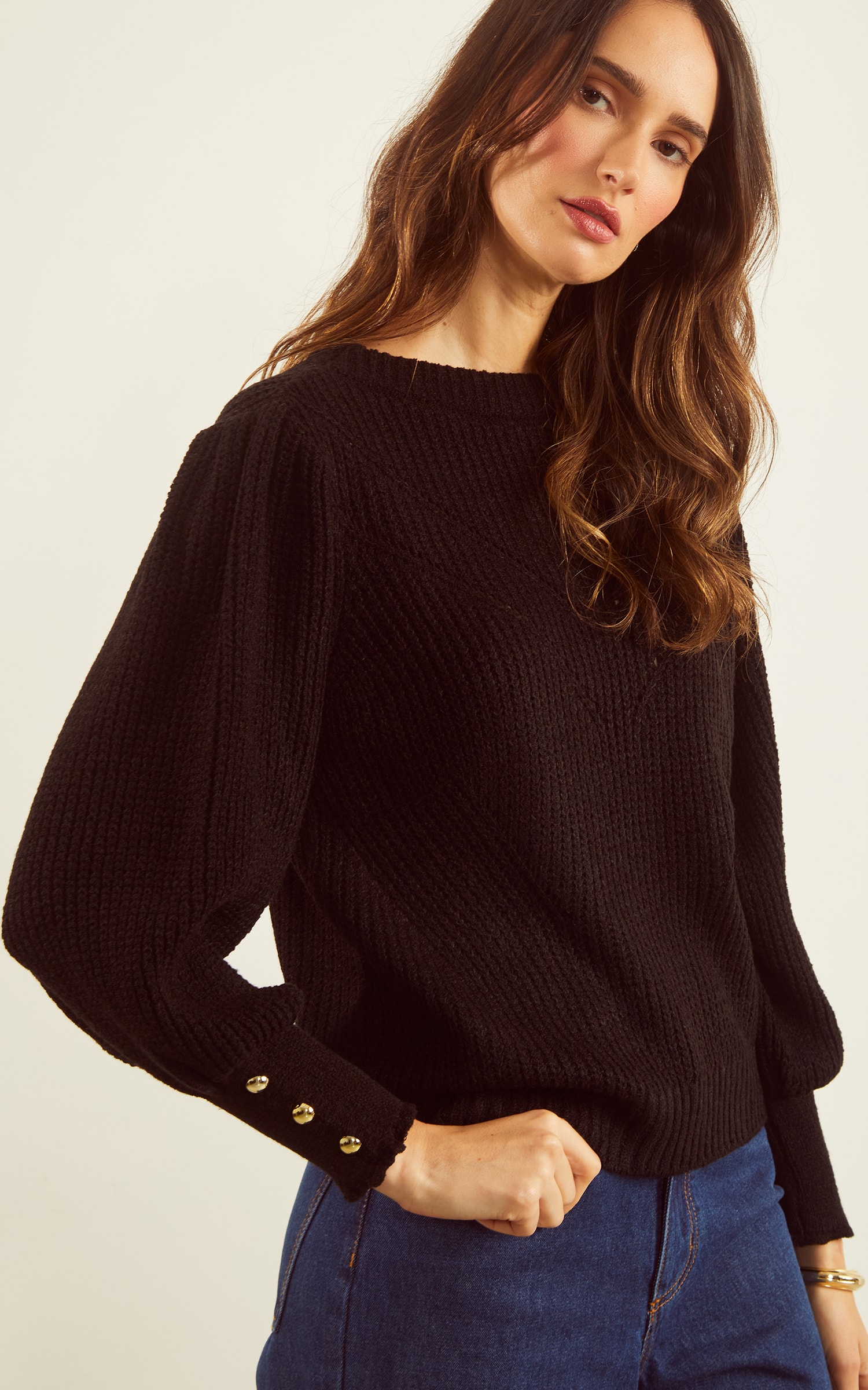 Pull Tricot Maxi Punho Preto