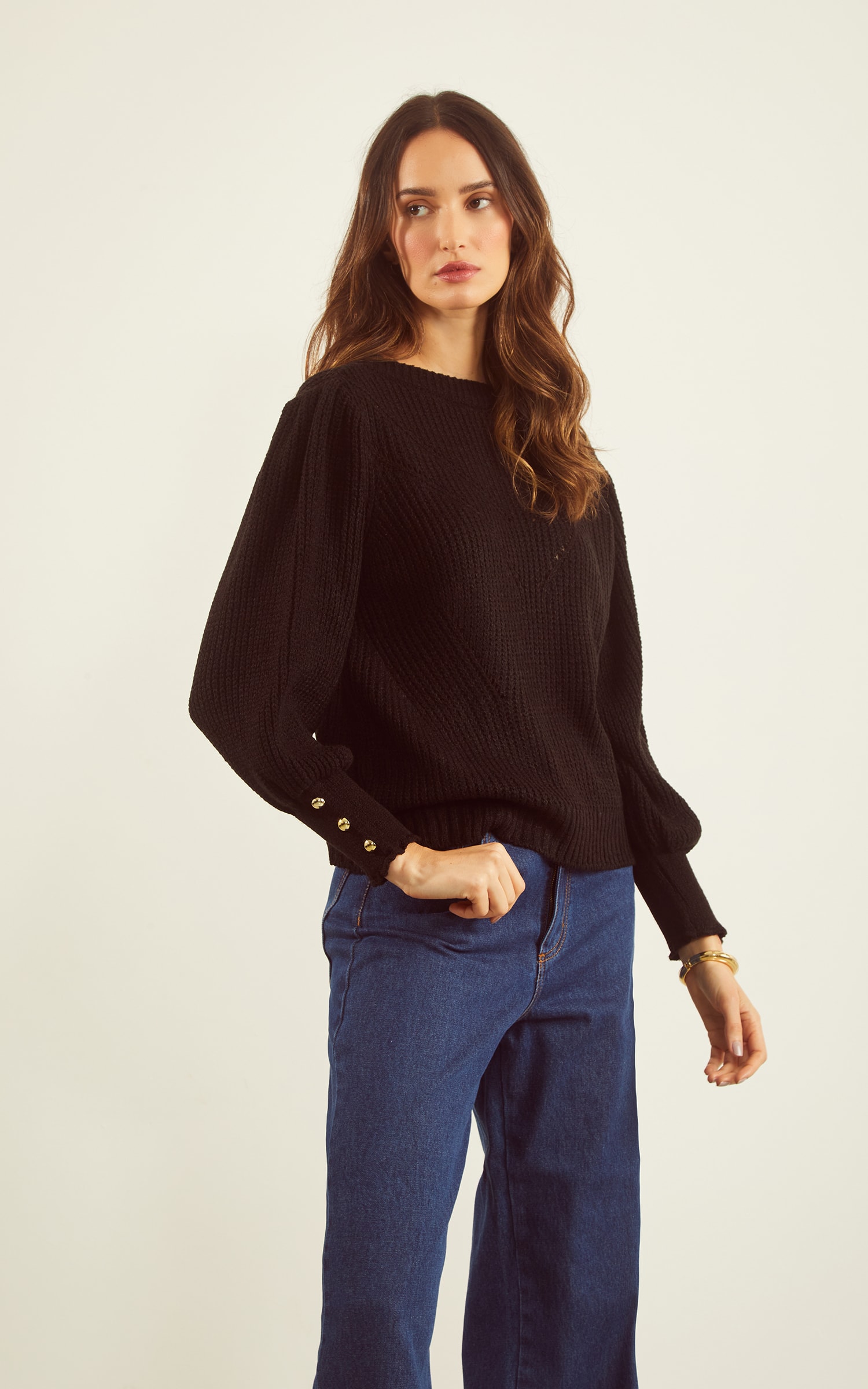Pull Tricot Maxi Punho Preto