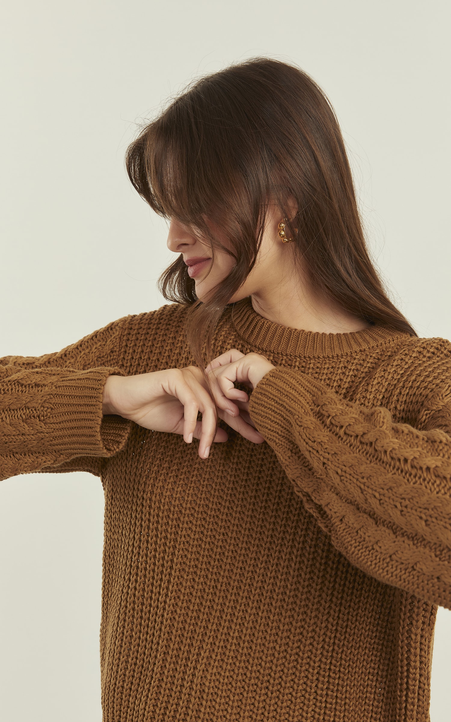 Pull Tricot Trançado Manga Amêndoa
