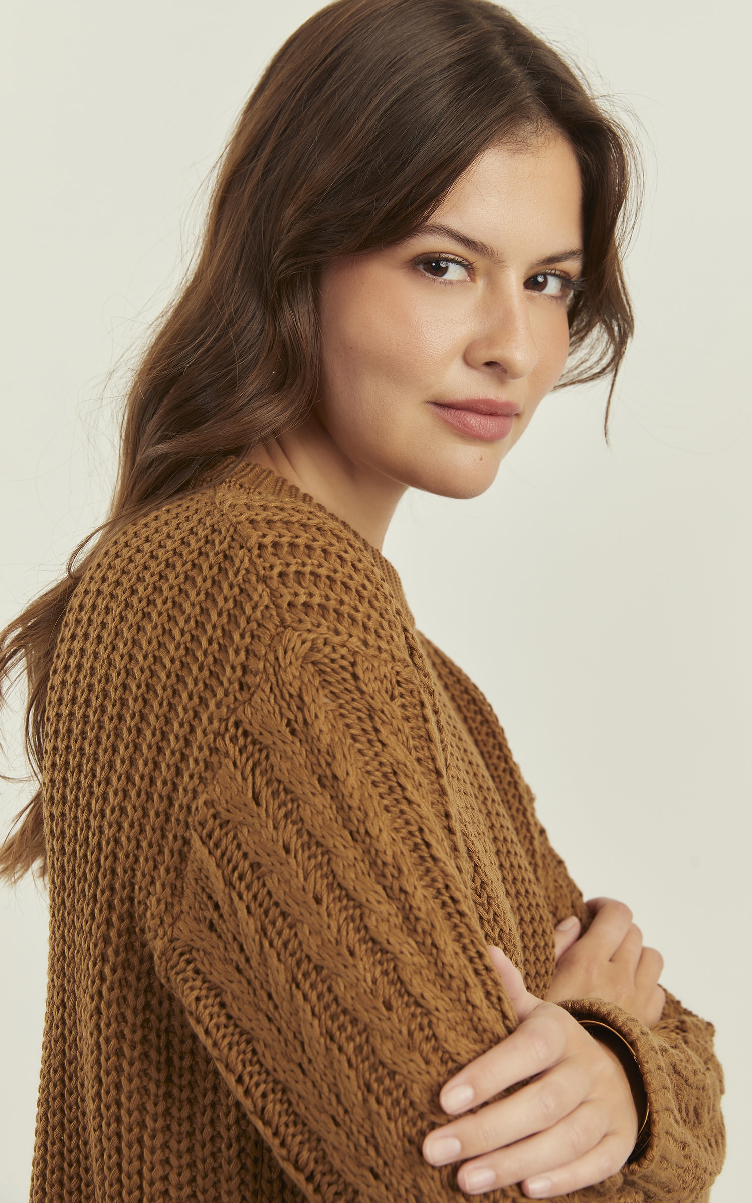 Pull Tricot Trançado Manga Amêndoa