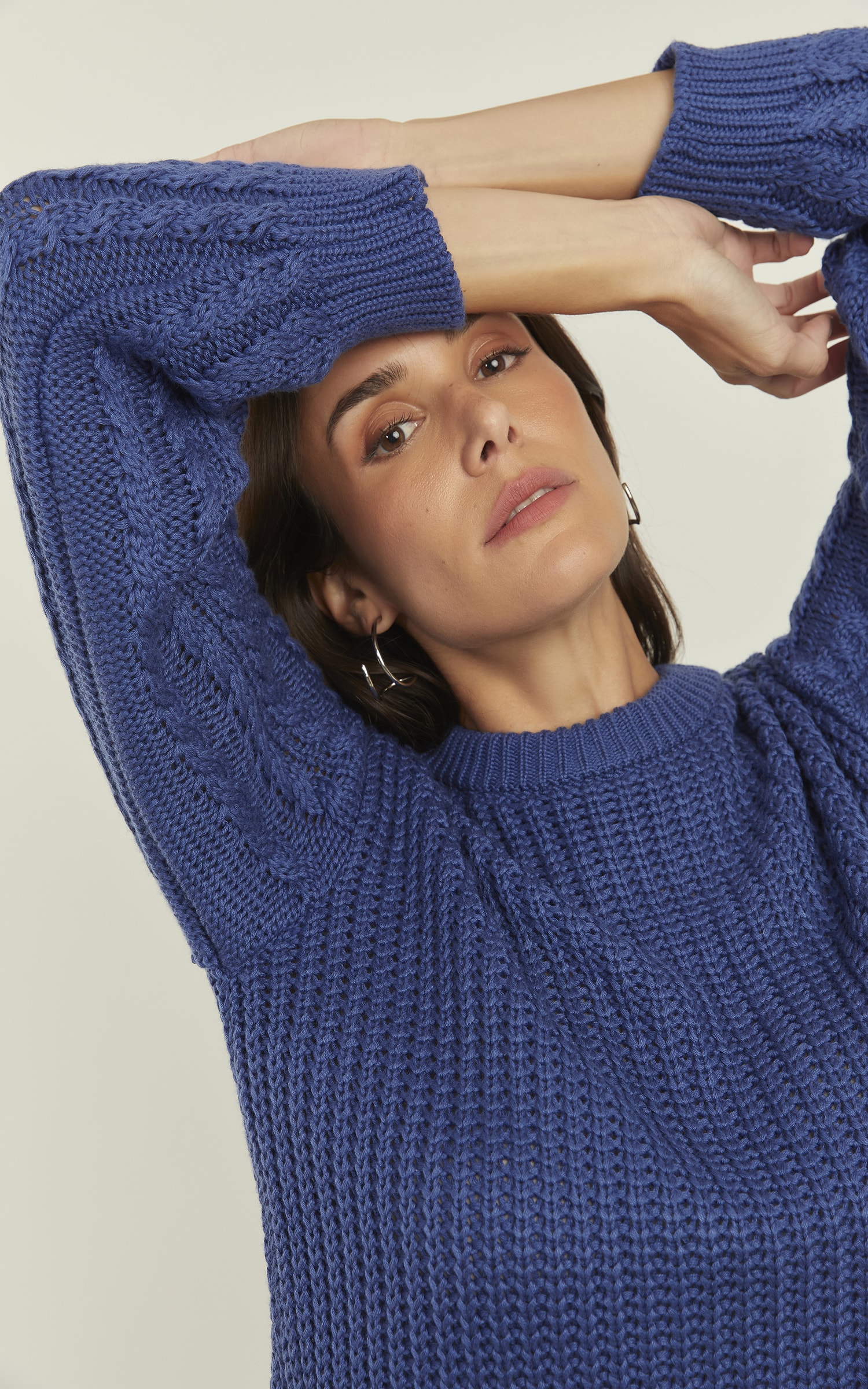 Pull Tricot Trançado Manga Azul