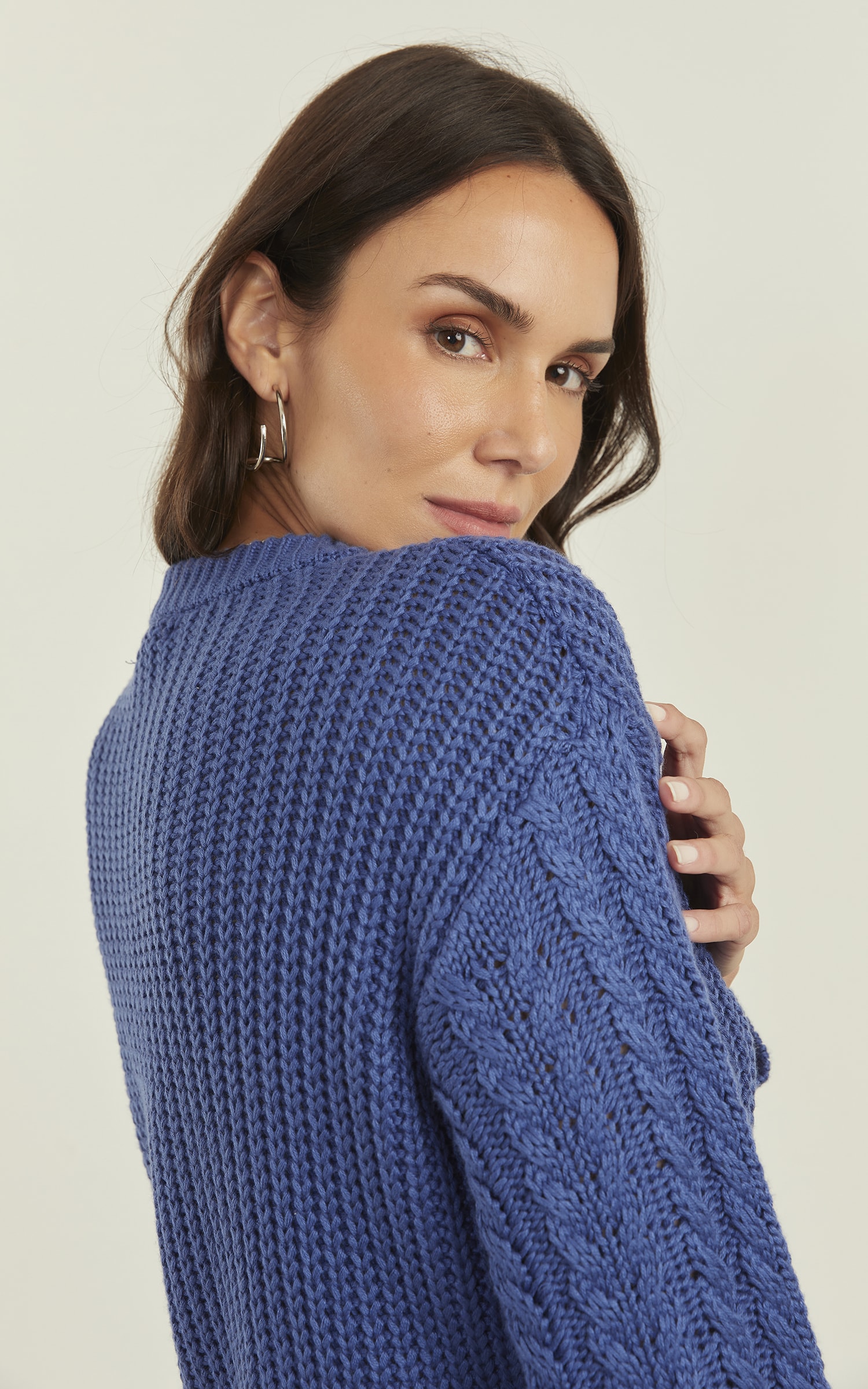 Pull Tricot Trançado Manga Azul