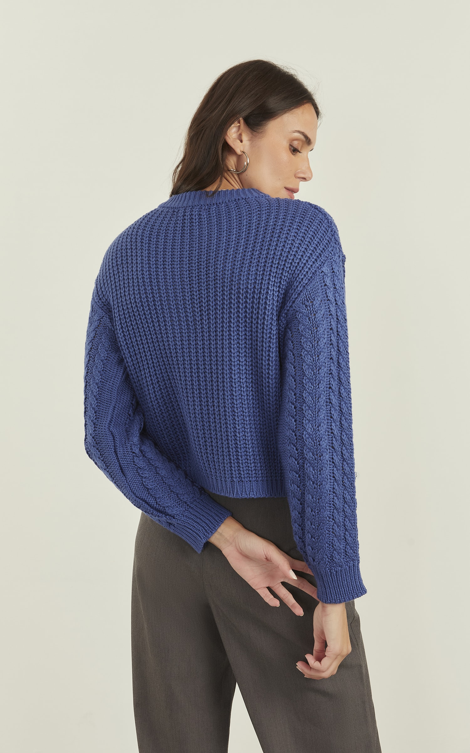 Pull Tricot Trançado Manga Azul