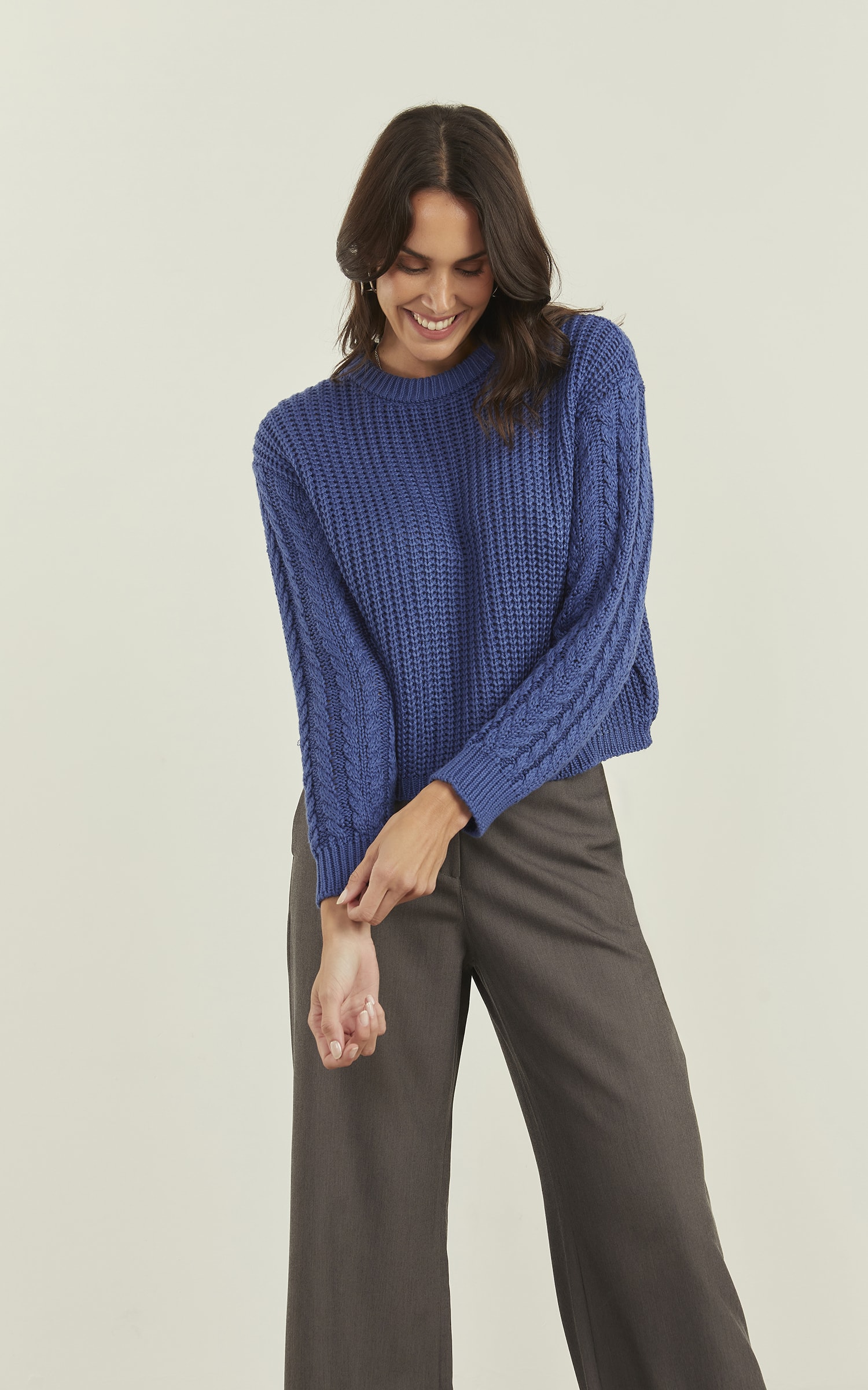 Pull Tricot Trançado Manga Azul