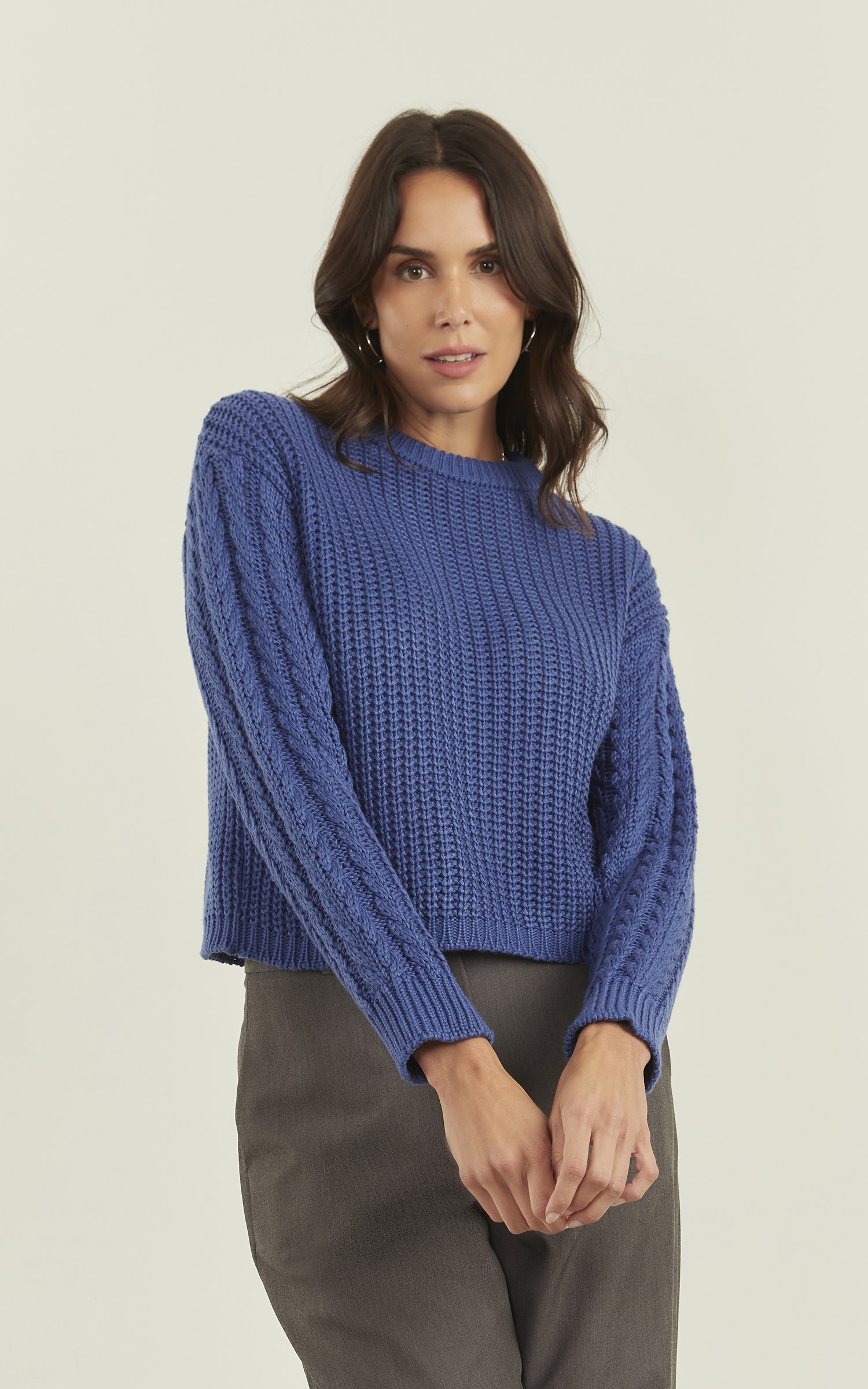 Pull Tricot Trançado Manga Azul