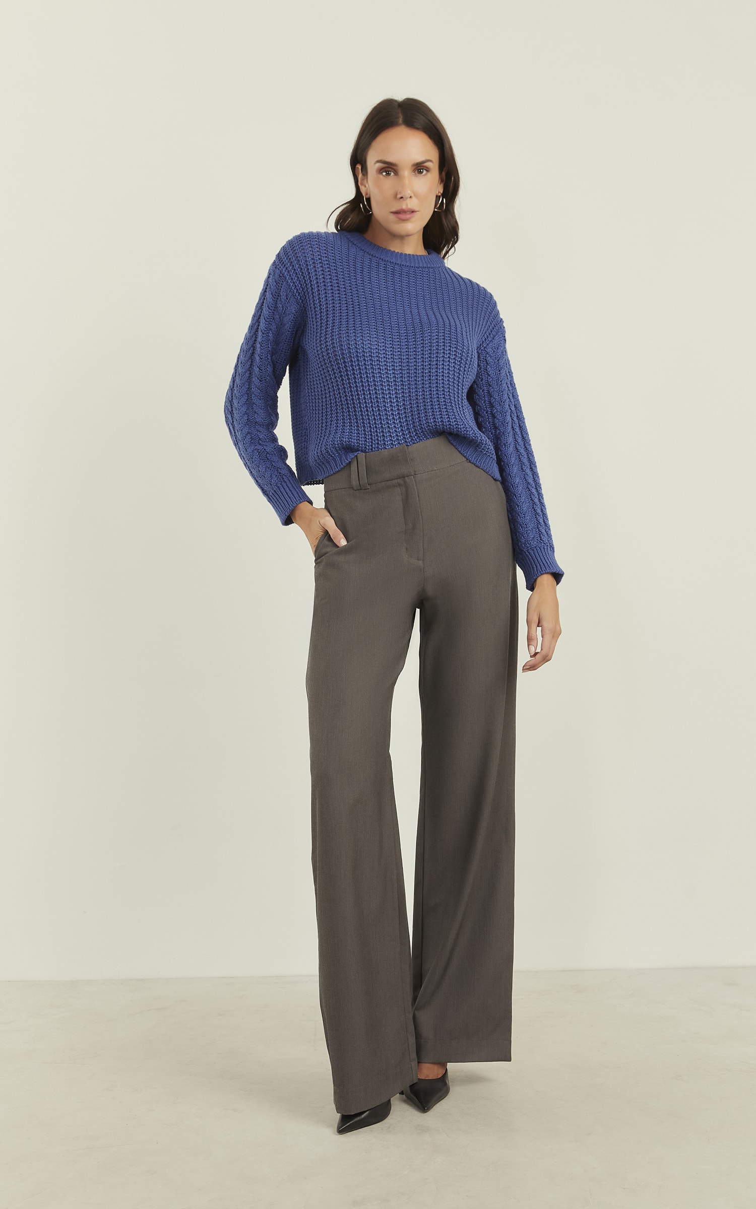 Pull Tricot Trançado Manga Azul