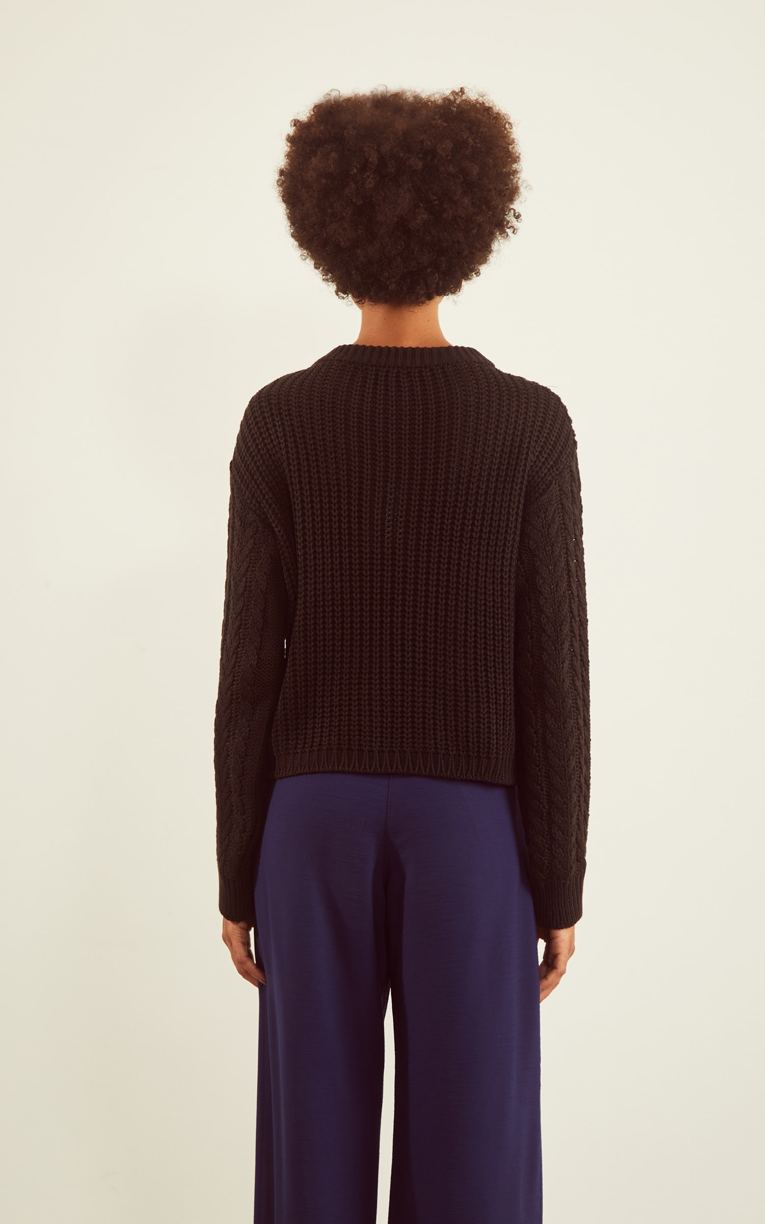 Pull Tricot Trançado Manga Preto