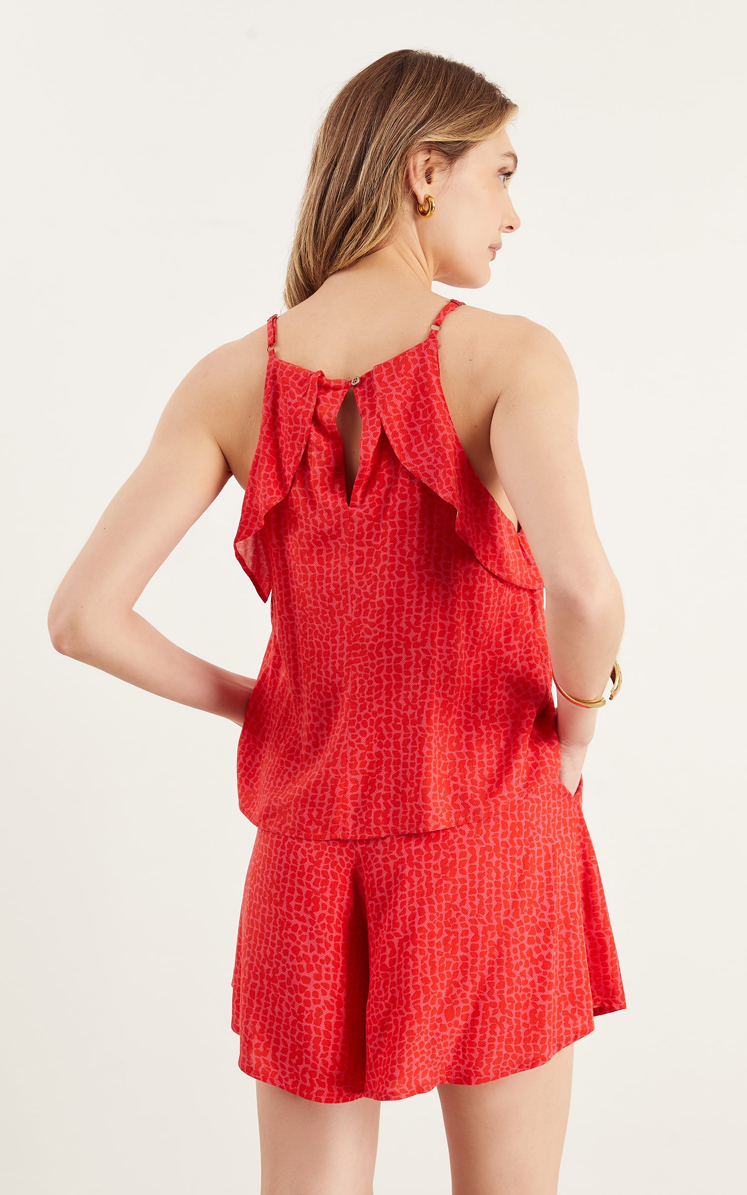 Regata Lovely Babados Vermelho/Rosa
