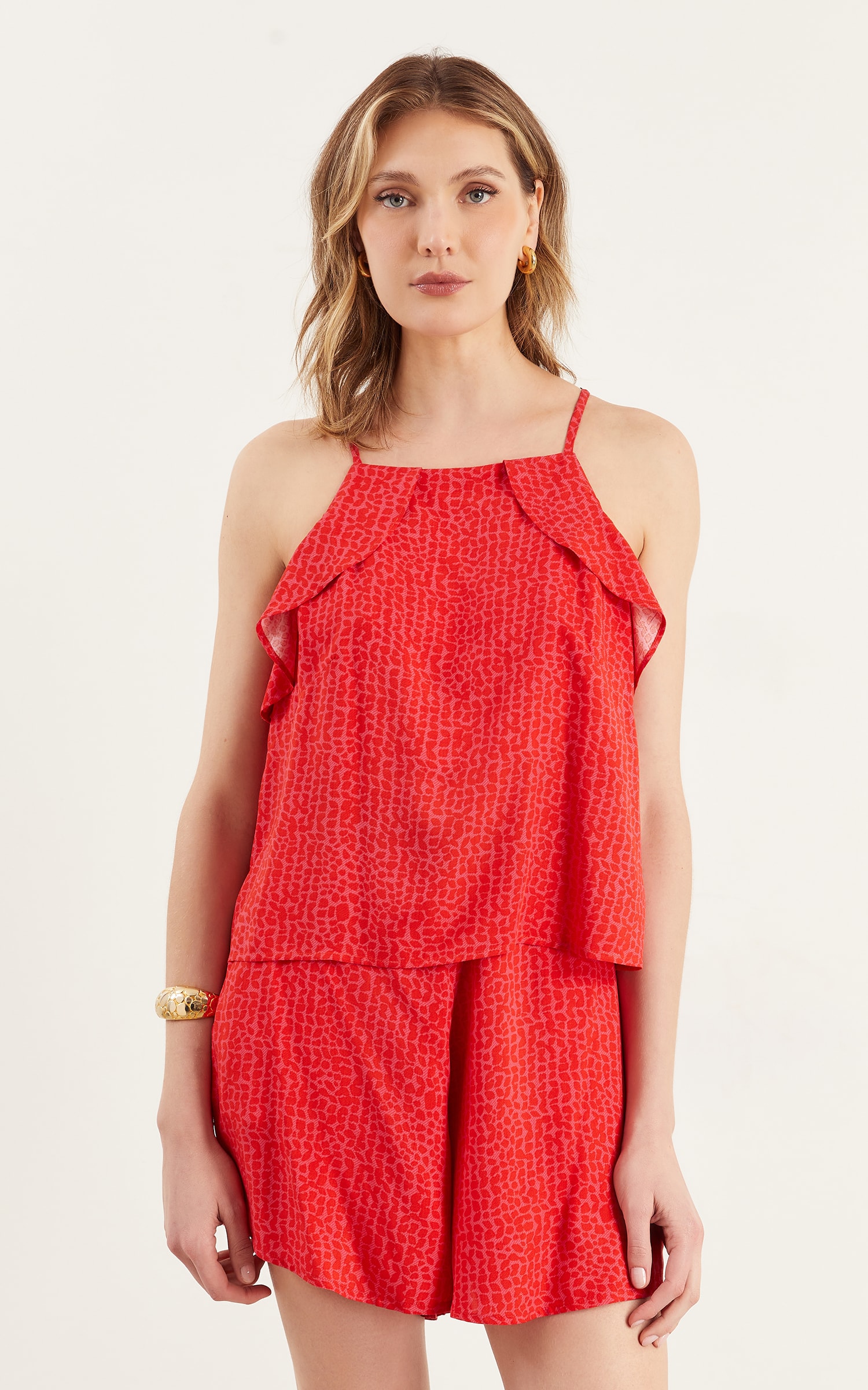 Regata Lovely Babados Vermelho/Rosa