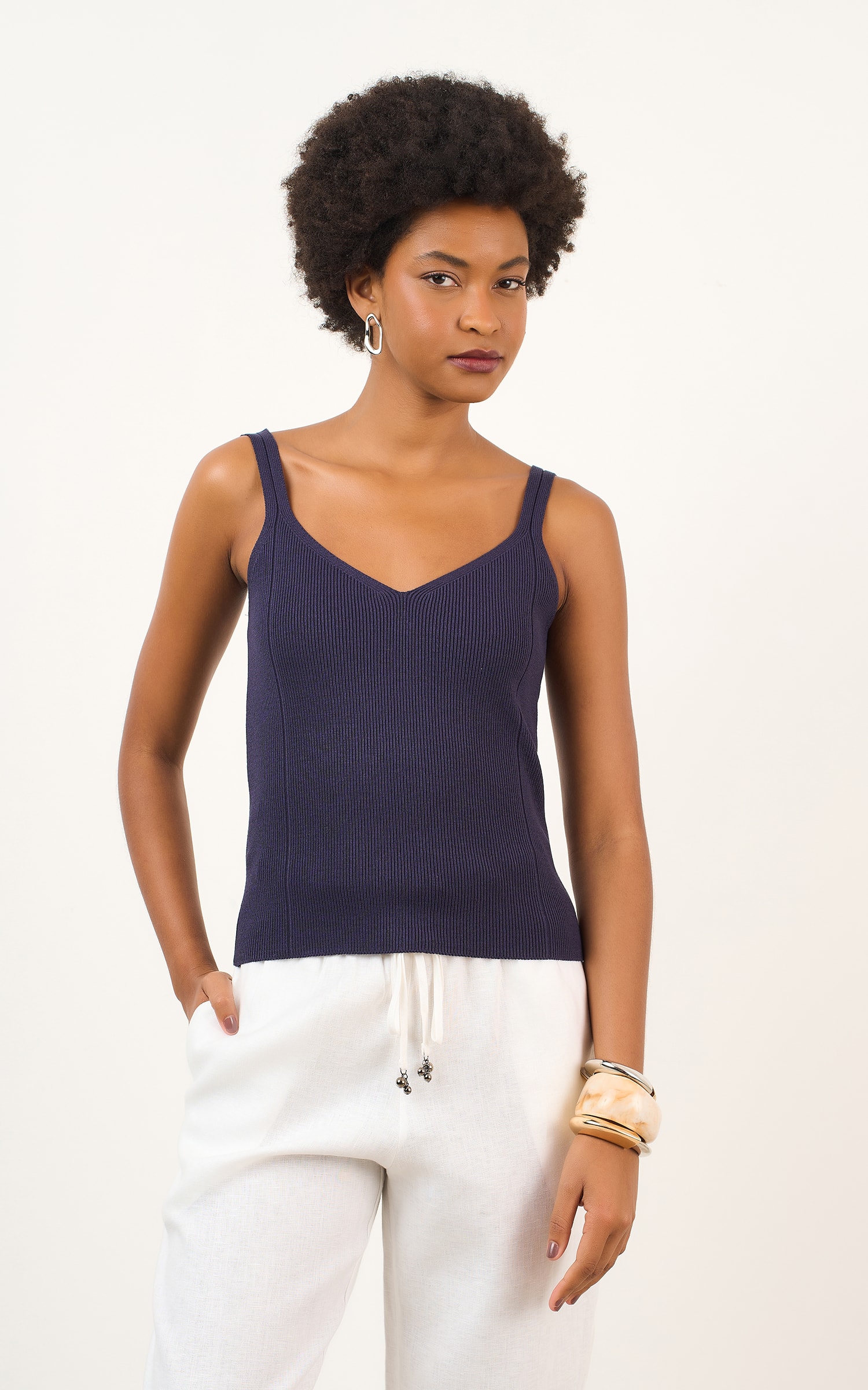 Regata Tricot Decote v Marinho