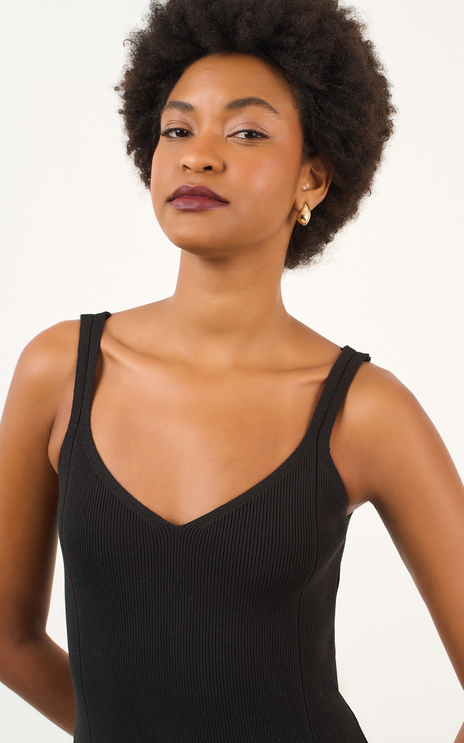 Regata Tricot Decote v Preto
