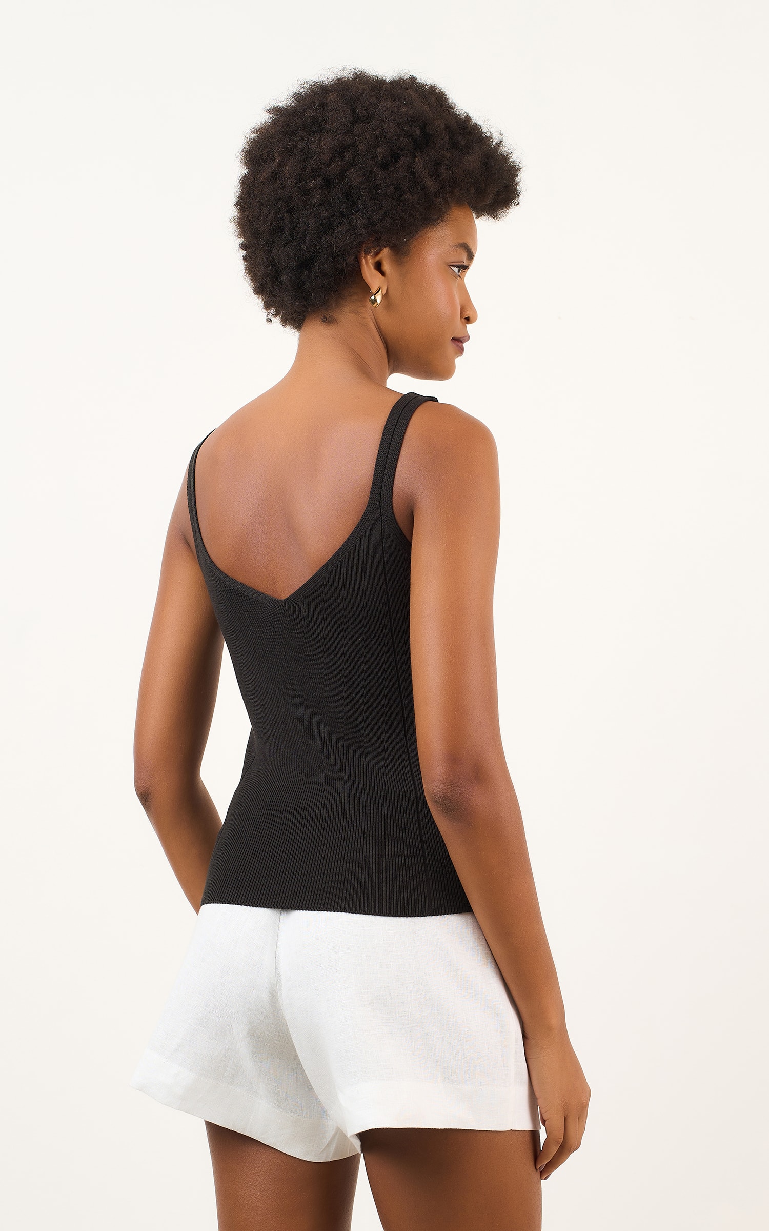 Regata Tricot Decote v Preto