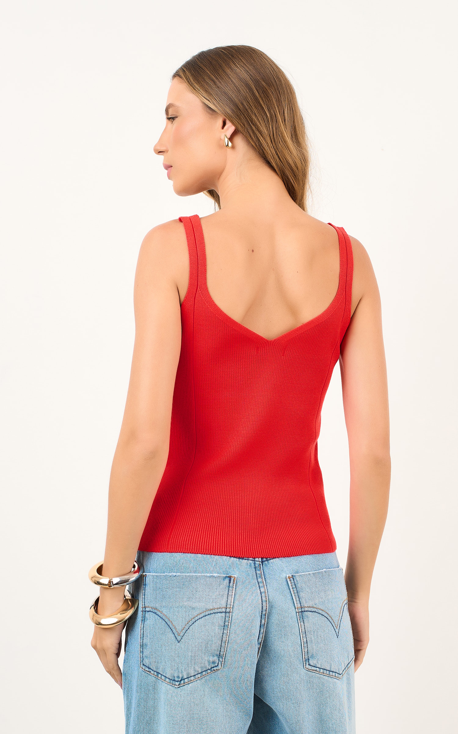 Regata Tricot Decote v Vermelho