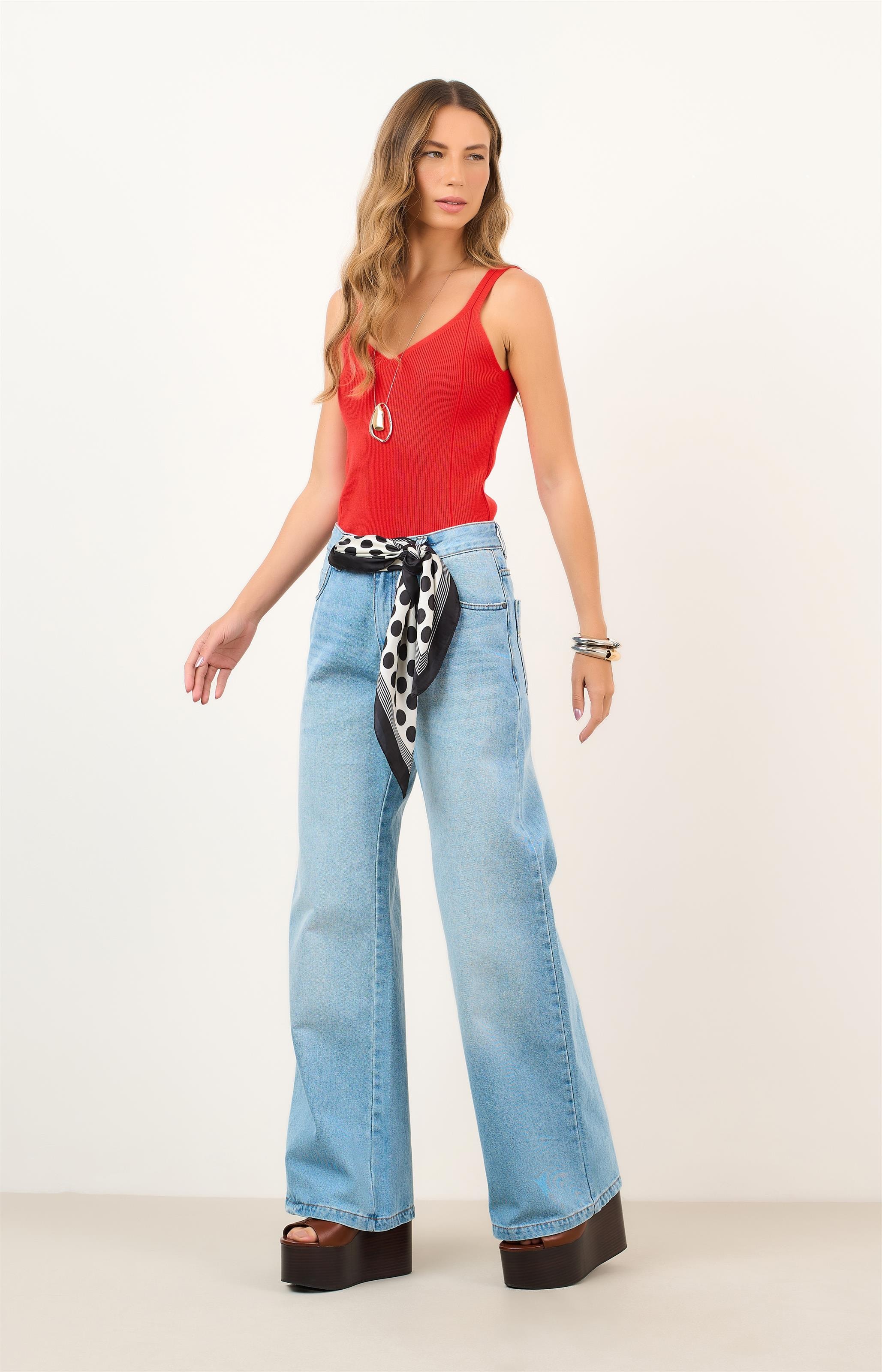 Regata Tricot Decote v Vermelho