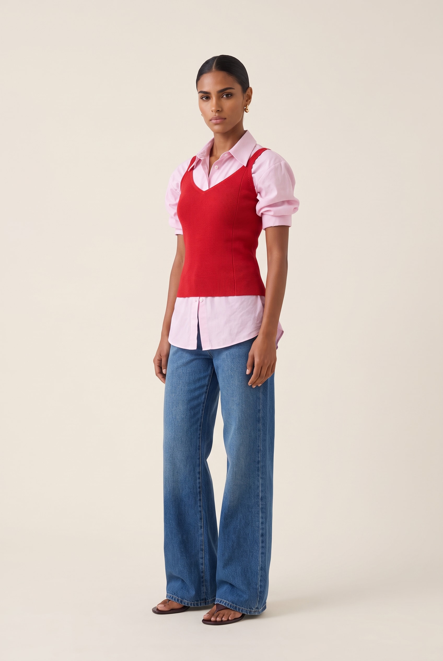 Regata Tricot Decote v Vermelho
